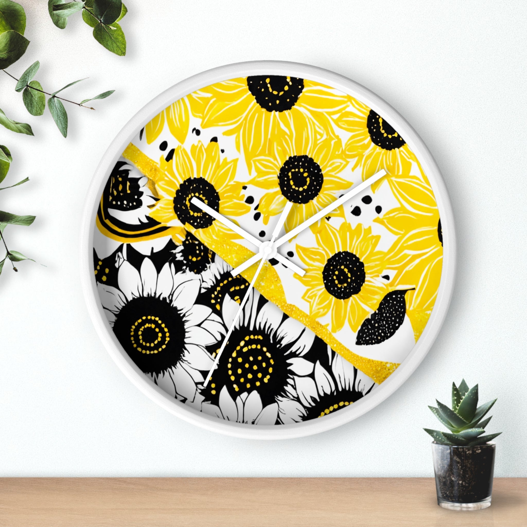 Yellow and Black Split Sunflower Wall Clock, Artsulli - Art is Long, Life is Short, Home Decor, , , , , , , 