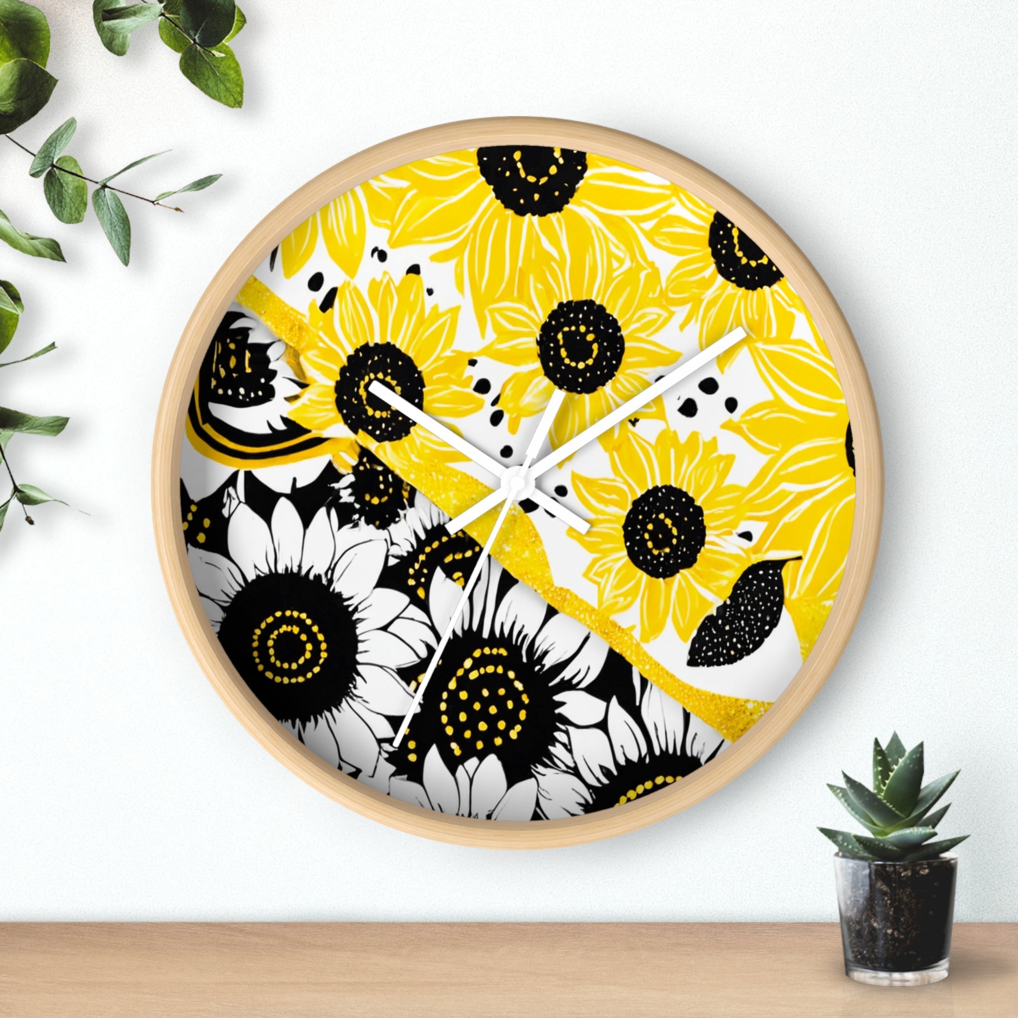 Yellow and Black Split Sunflower Wall Clock, Artsulli - Art is Long, Life is Short, Home Decor, , , , , , , 