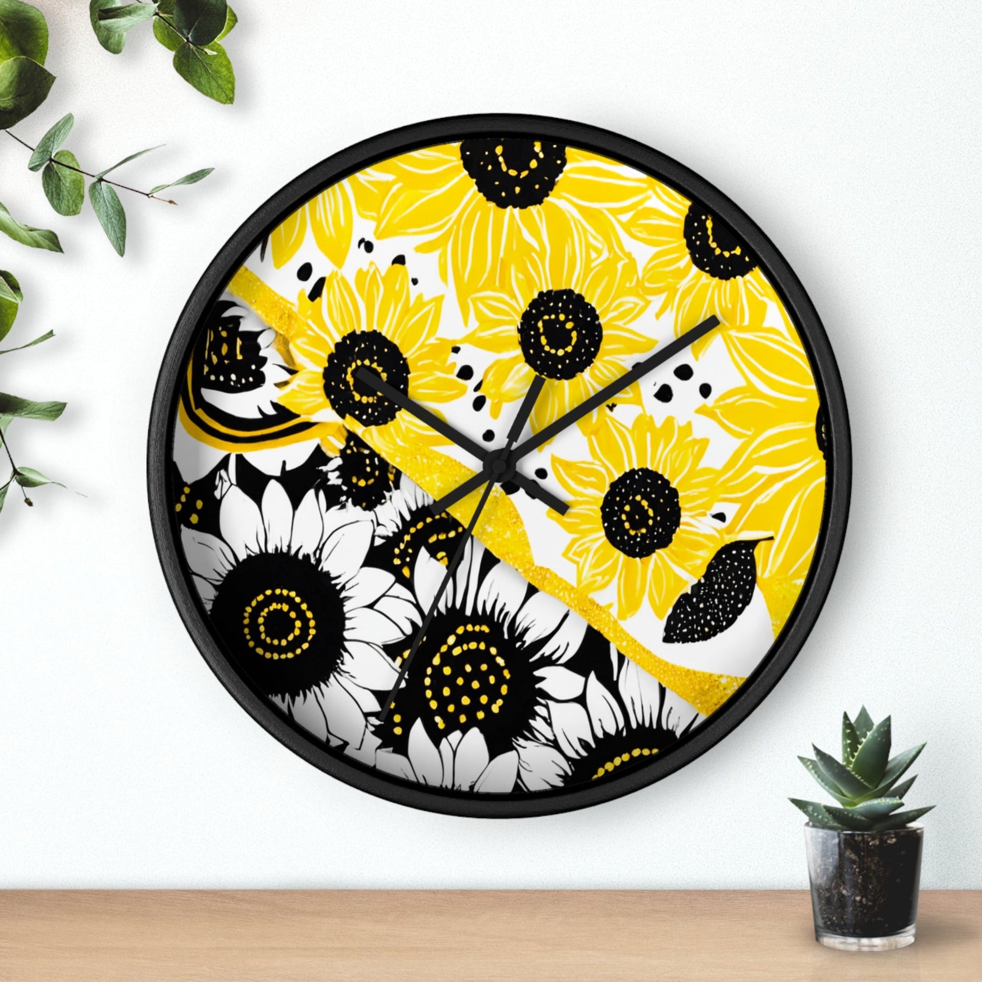 Yellow and Black Split Sunflower Wall Clock, Artsulli - Art is Long, Life is Short, Home Decor, , , , , , , 