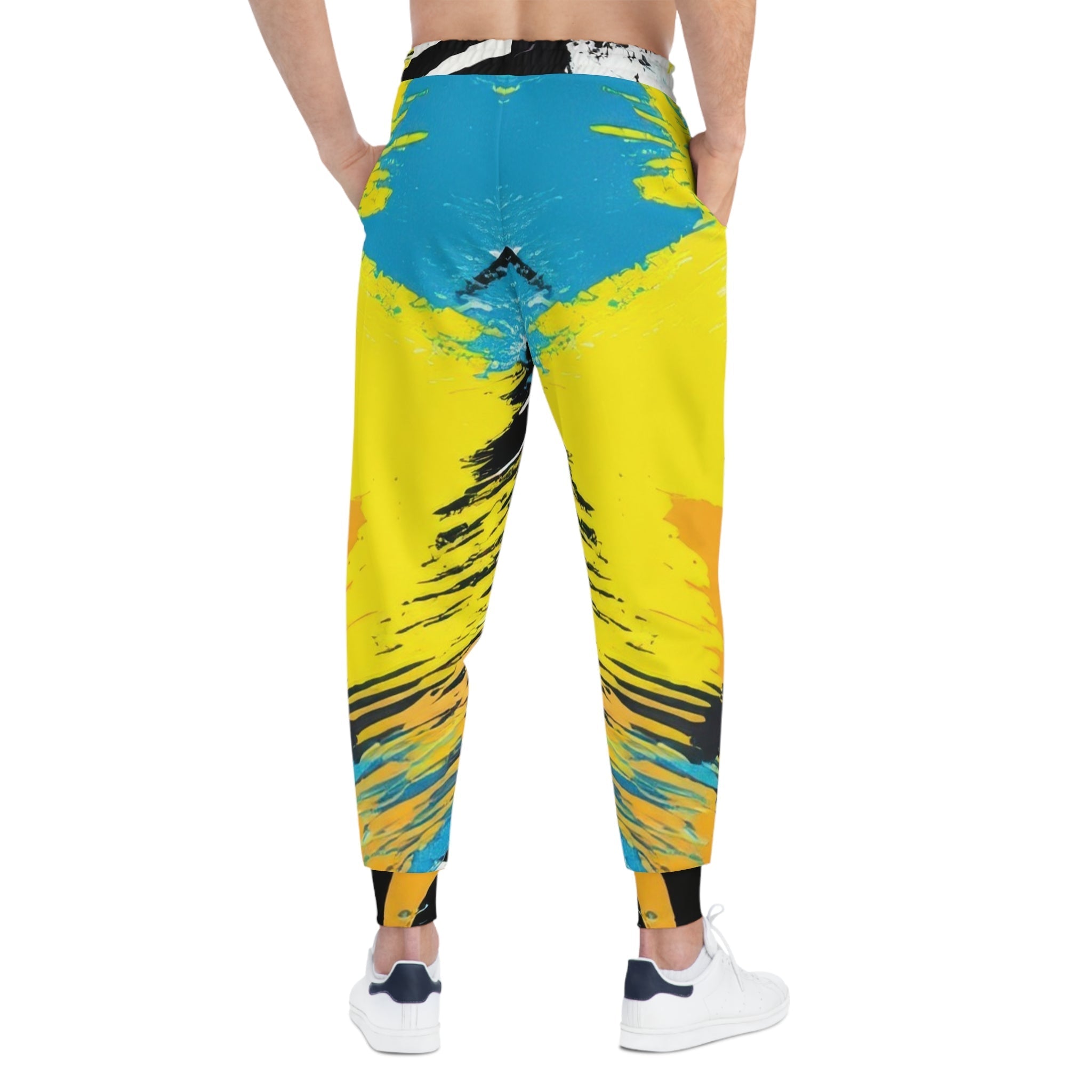 Yellow and Blue Abstract Splatter Joggers, Artsulli - Art is Long, Life is Short, All Over Prints, , , , , , , 