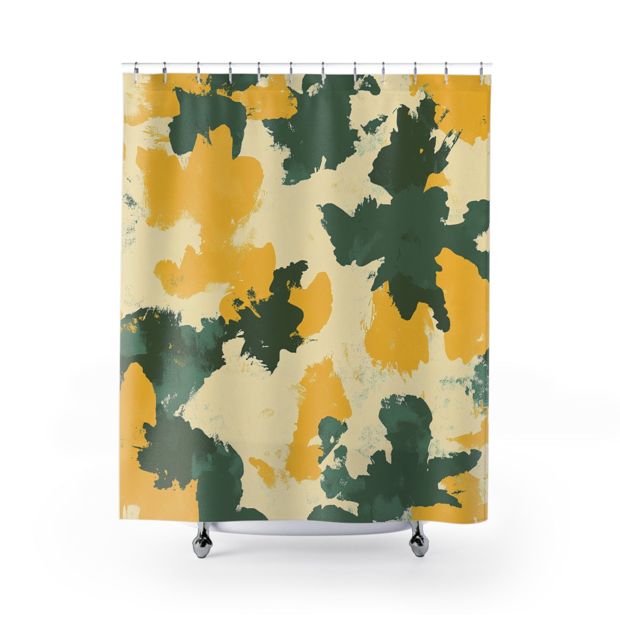 Printify Yellow and Green Camouflage Shower Curtain 2025