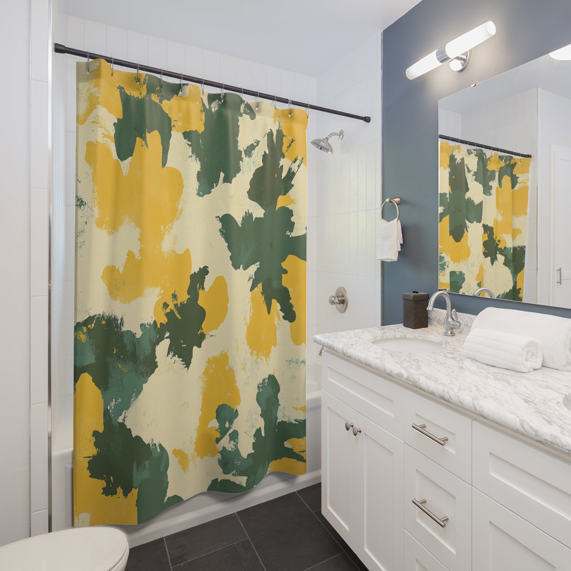 Yellow and Green Camouflage Shower Curtain, Artsulli - Art is Long, Life is Short, Home Decor, , , , , , , 