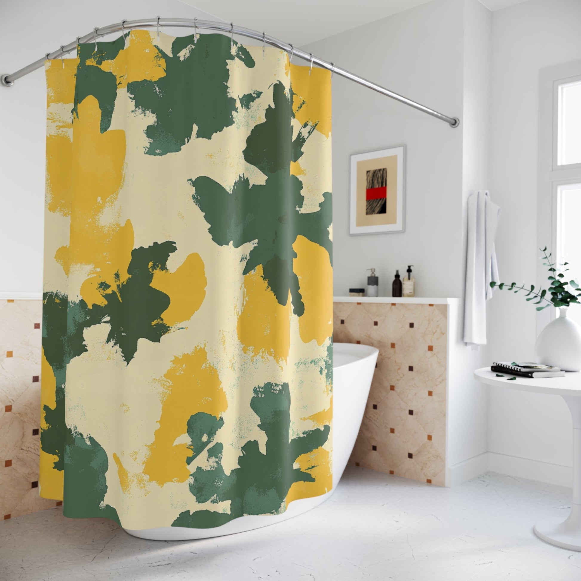 Yellow and Green Camouflage Shower Curtain, Artsulli - Art is Long, Life is Short, Home Decor, , , , , , , 