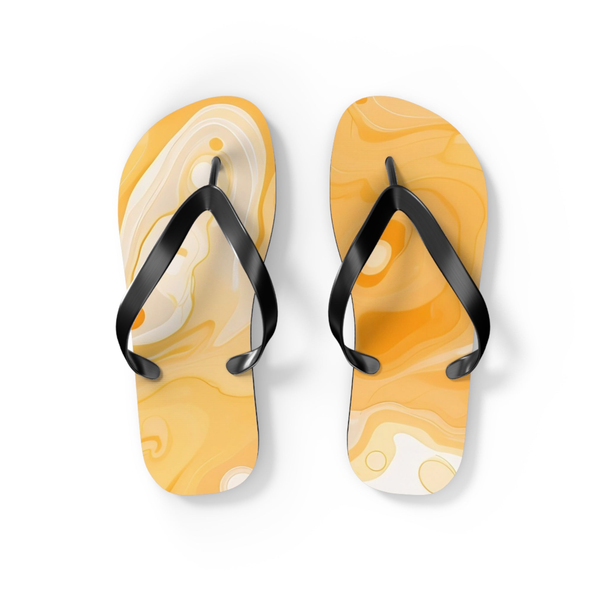 Yellow and White Abstract Swirl Flip Flops, Artsulli - Art is Long, Life is Short, Shoes, Size, S, Color, Black sole, , , 13517063699133362448