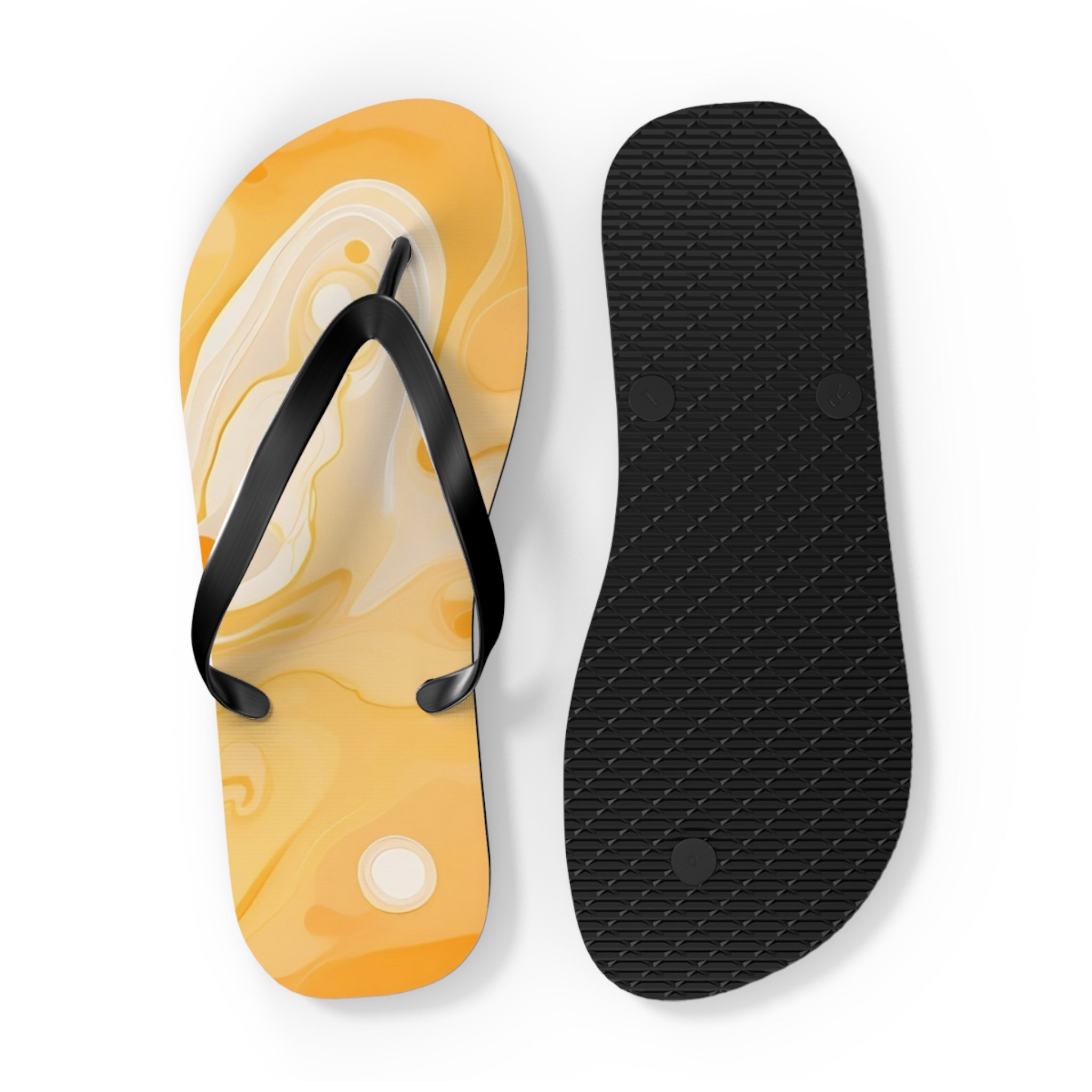 Yellow and White Abstract Swirl Flip Flops, Artsulli - Art is Long, Life is Short, Shoes, , , , , , , 