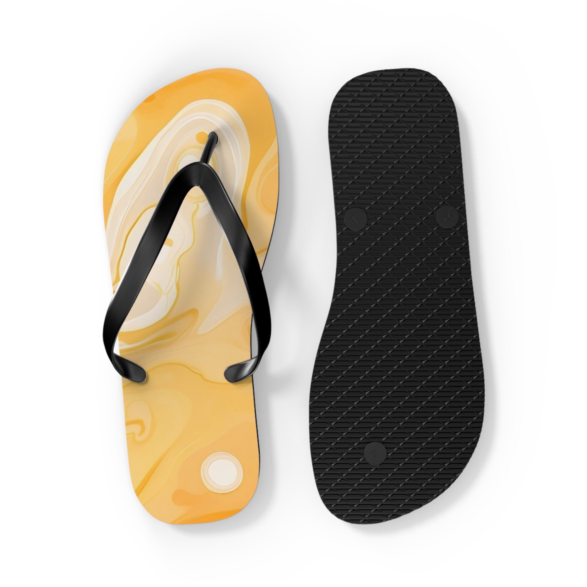 Yellow and White Abstract Swirl Flip Flops, Artsulli - Art is Long, Life is Short, Shoes, , , , , , , 