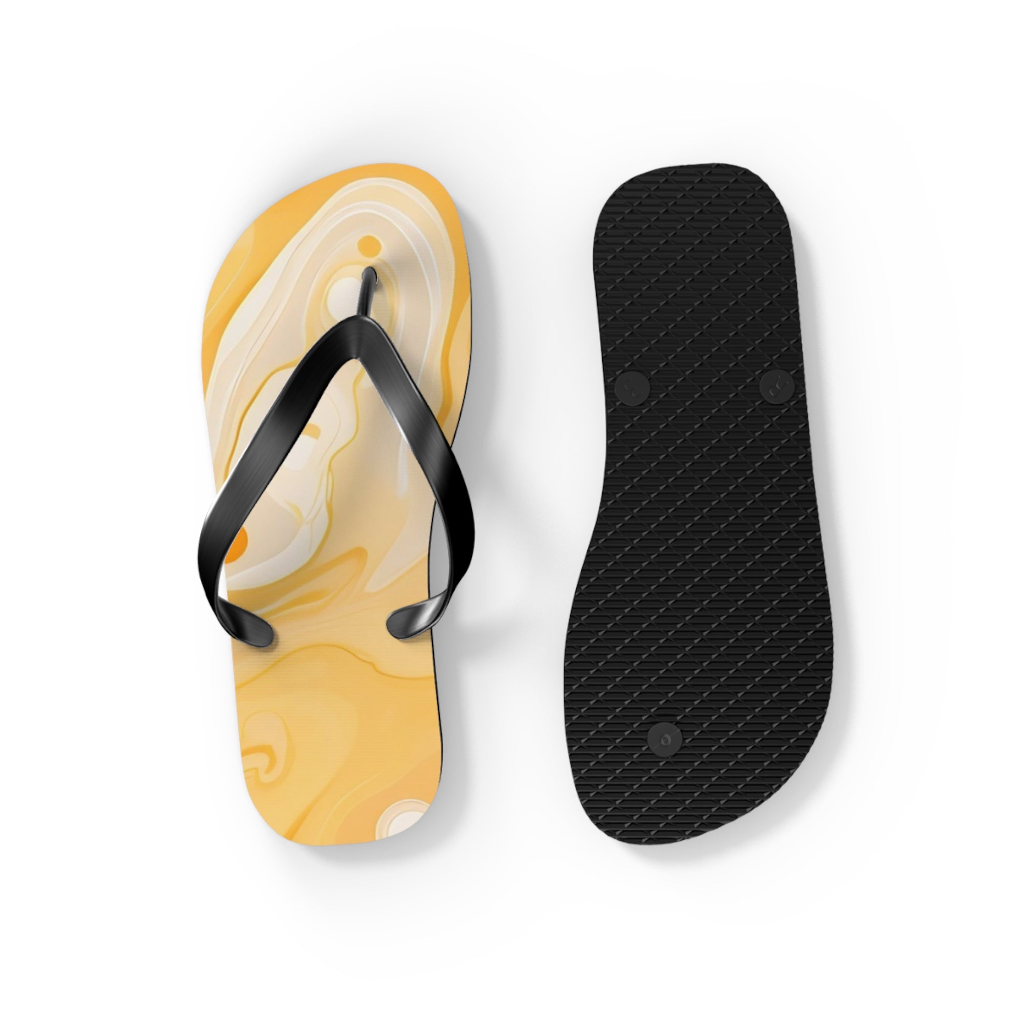 Yellow and White Abstract Swirl Flip Flops, Artsulli - Art is Long, Life is Short, Shoes, , , , , , , 