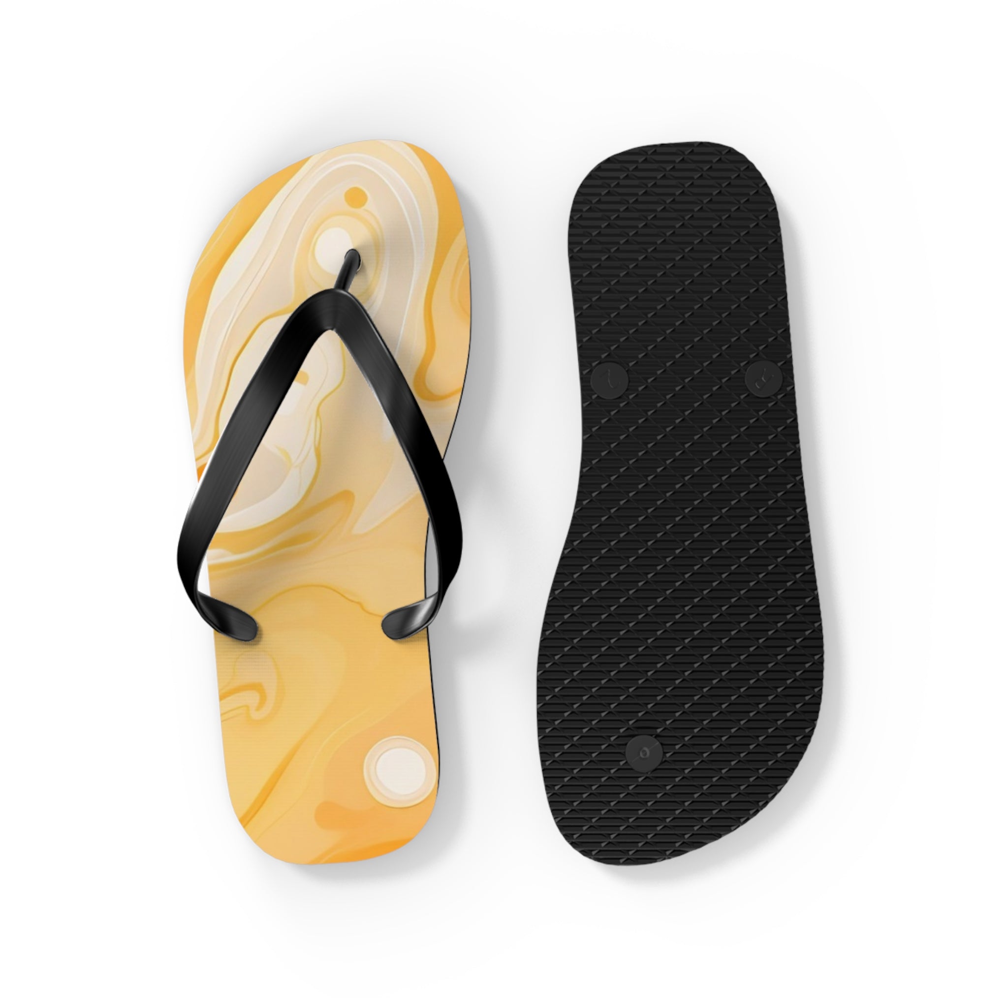 Yellow and White Abstract Swirl Flip Flops, Artsulli - Art is Long, Life is Short, Shoes, , , , , , , 