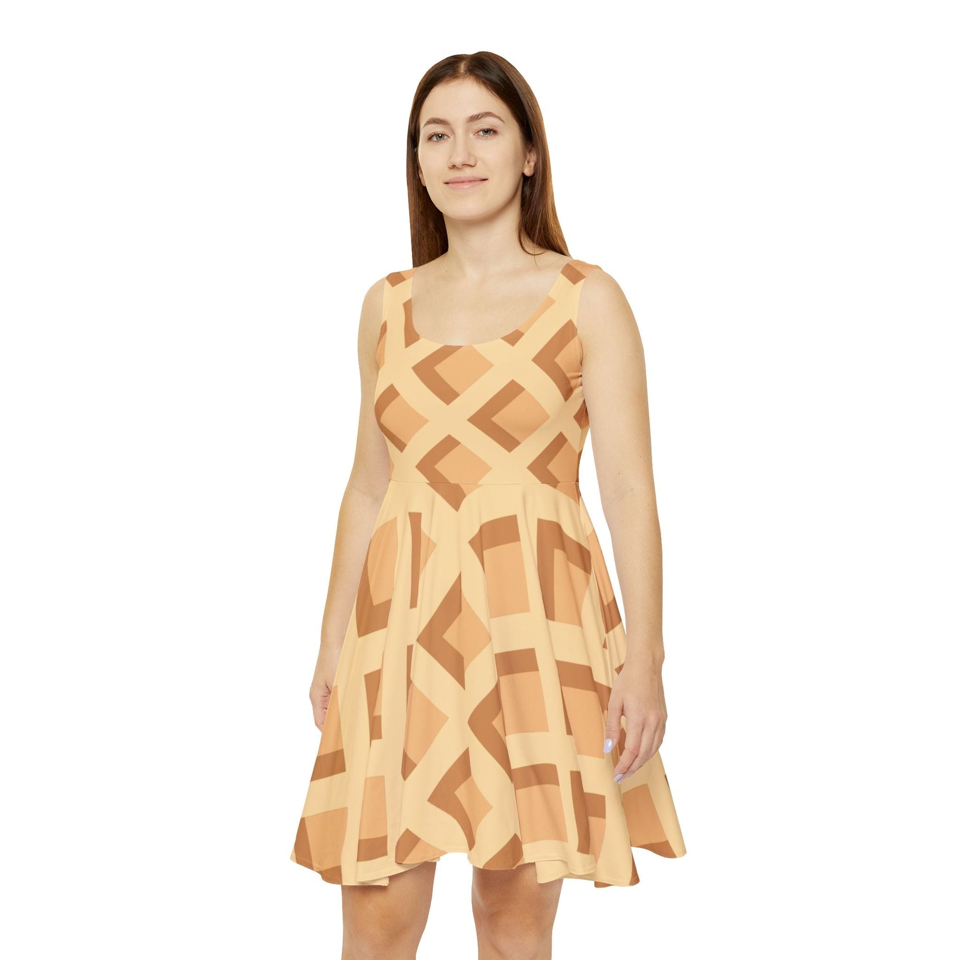Yellow Geometric Sleeveless Skater Dress, Artsulli - Art is Long, Life is Short, All Over Prints, , , , , , , 
