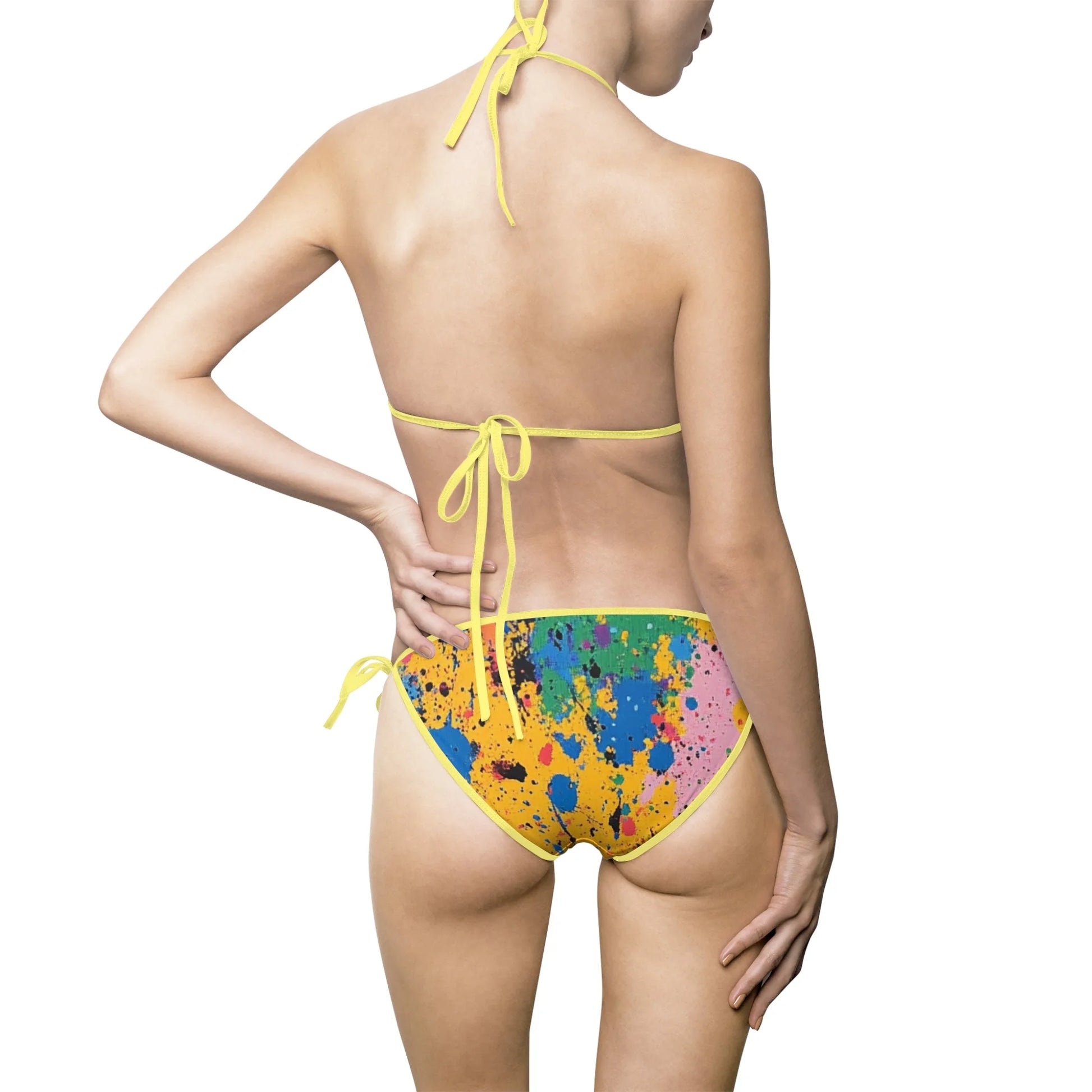 Yellow Paint Splatter Advanced Heat Sublimation Bikini Swimsuit, Artsulli - Art is Long, Life is Short, All Over Prints, , , , , , , 