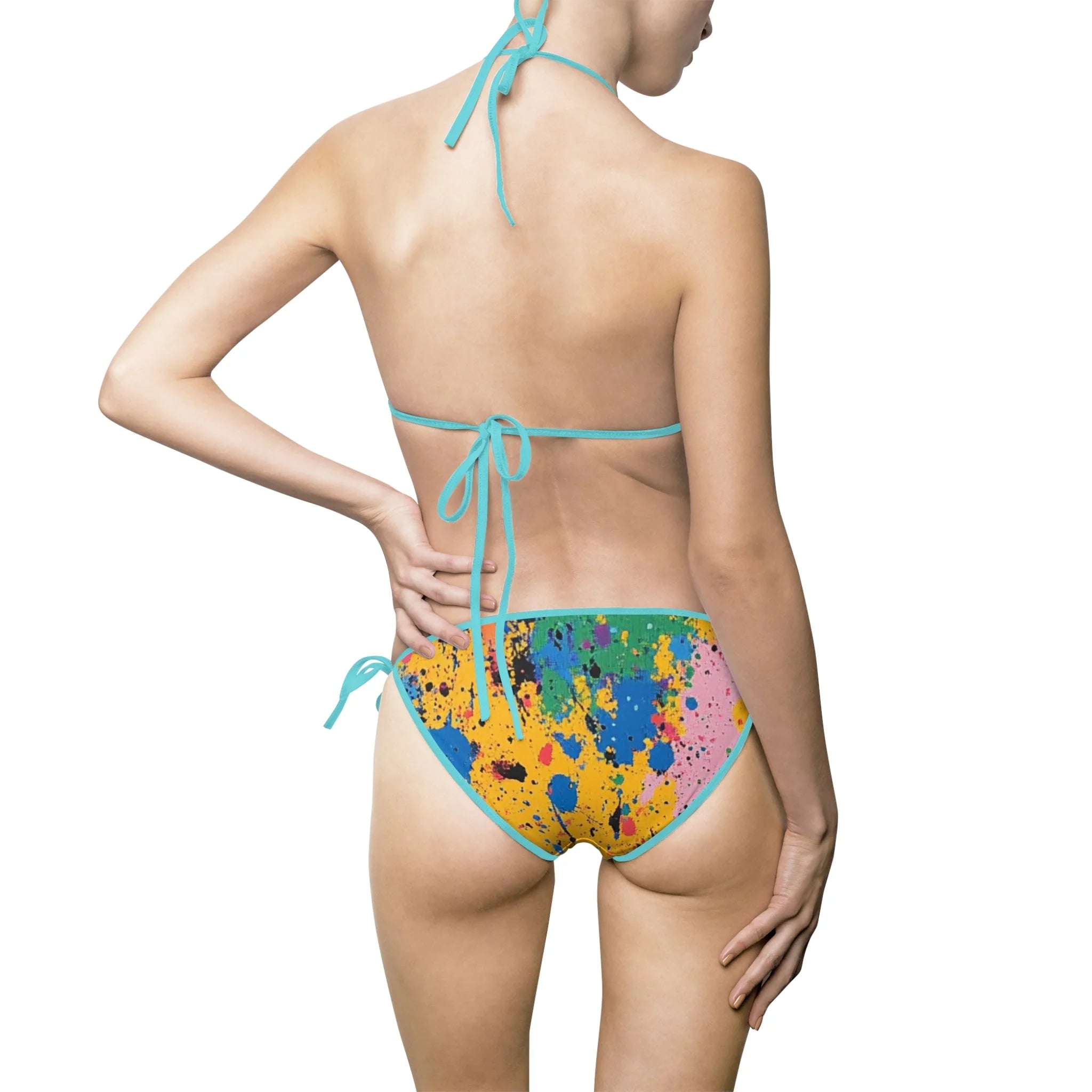 Yellow Paint Splatter Advanced Heat Sublimation Bikini Swimsuit, Artsulli - Art is Long, Life is Short, All Over Prints, , , , , , , 