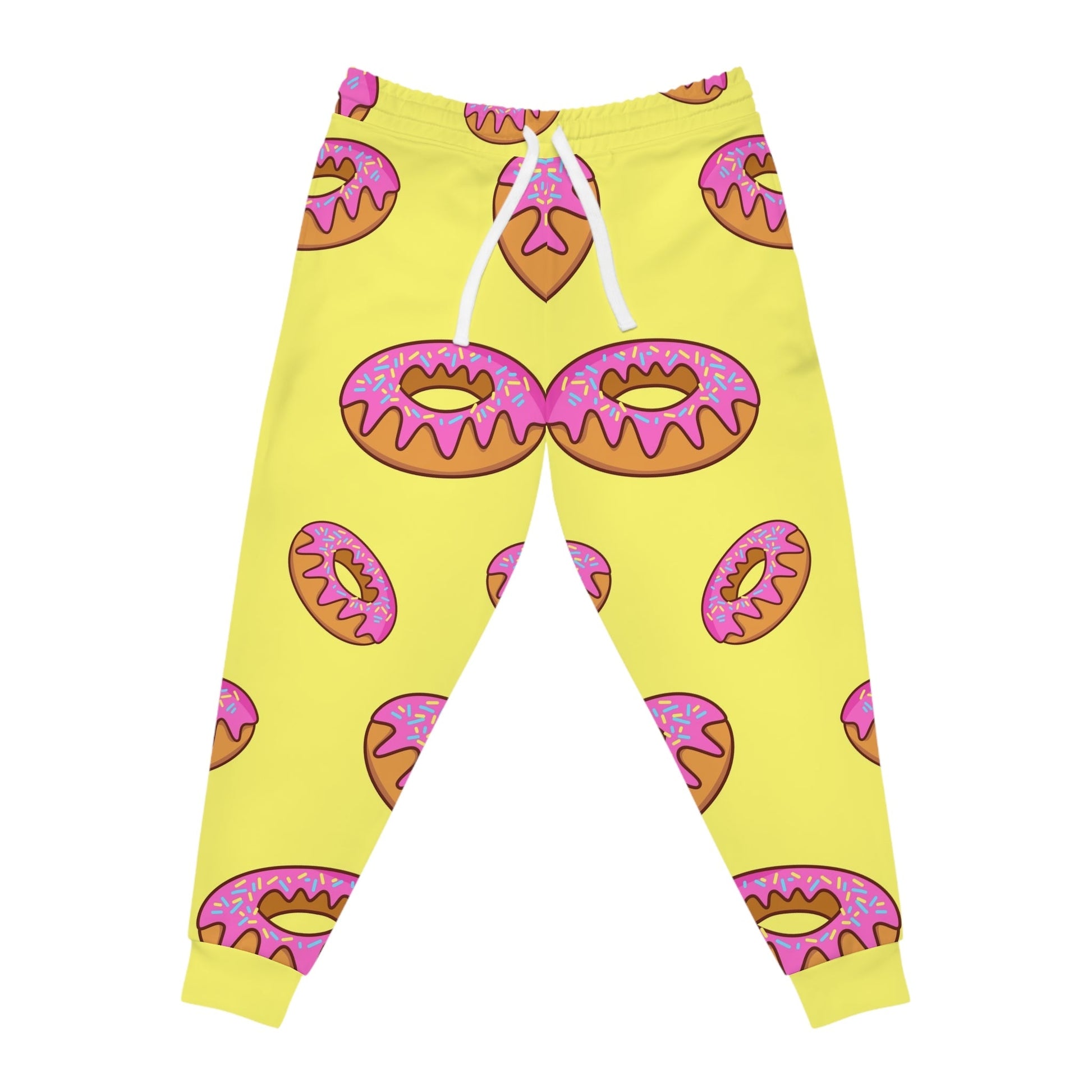 Yellow Pink Donut Joggers, Artsulli - Art is Long, Life is Short, All Over Prints, Size, S, Color, Seam thread color automatically matched to design, , , 10981116744540512109