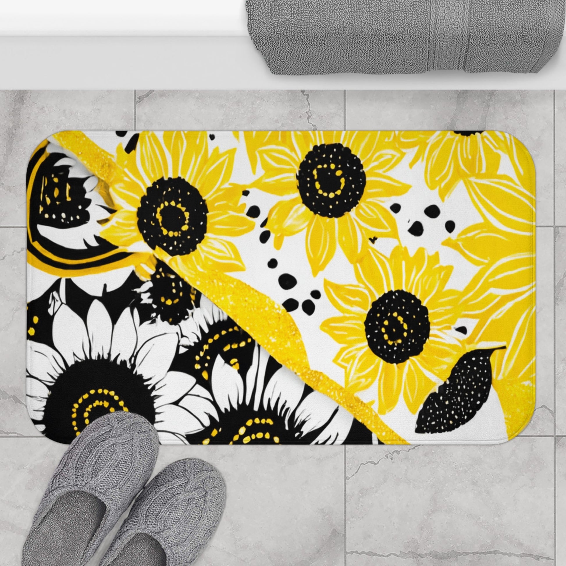Yellow Sunflower Bath Mat, Artsulli - Art is Long, Life is Short, Home Decor, , , , , , , 