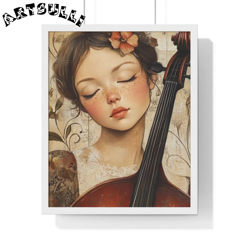 Young Cellist Framed Art Print, Artsulli - Art is Long, Life is Short, Poster, Size, 16" x 20", Color, White, , , 84135474032586506155