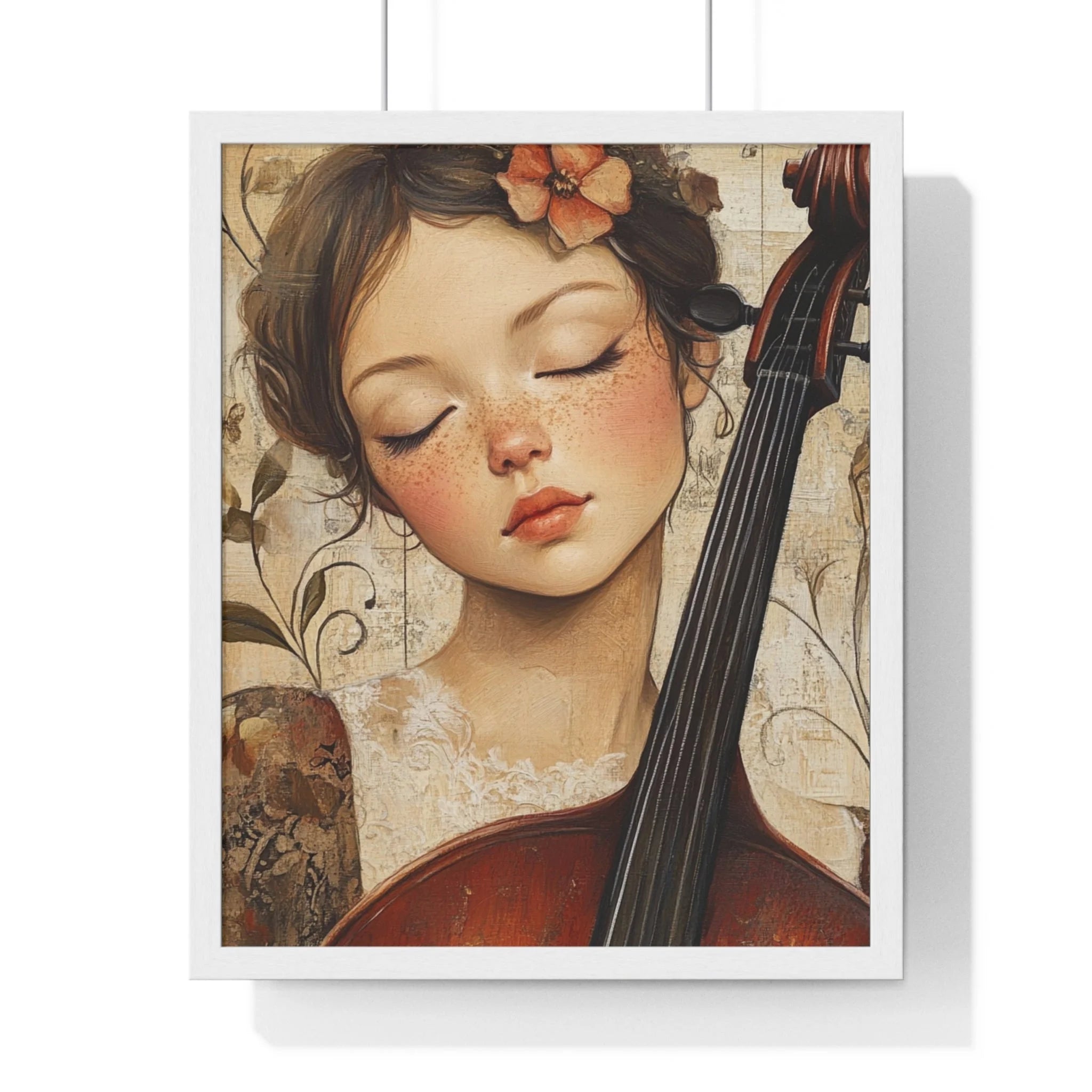 Buy The Best brown cello floral accents lace By Artsulli x Color Printify - Young Cellist Framed Art Print - 2025