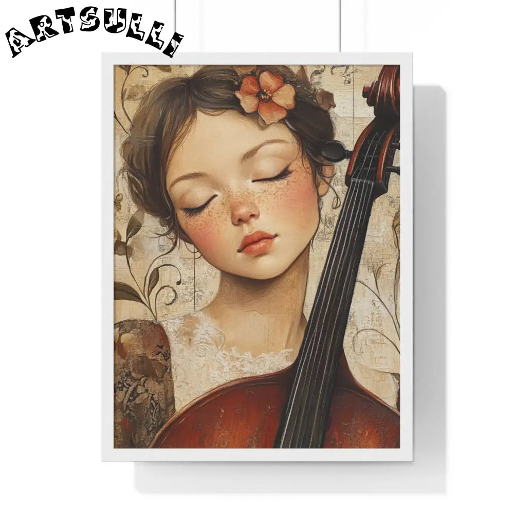 Young Cellist Framed Art Print, Artsulli - Art is Long, Life is Short, Poster, Size, 18″ x 24″, Color, White, , , 12626289161246249693