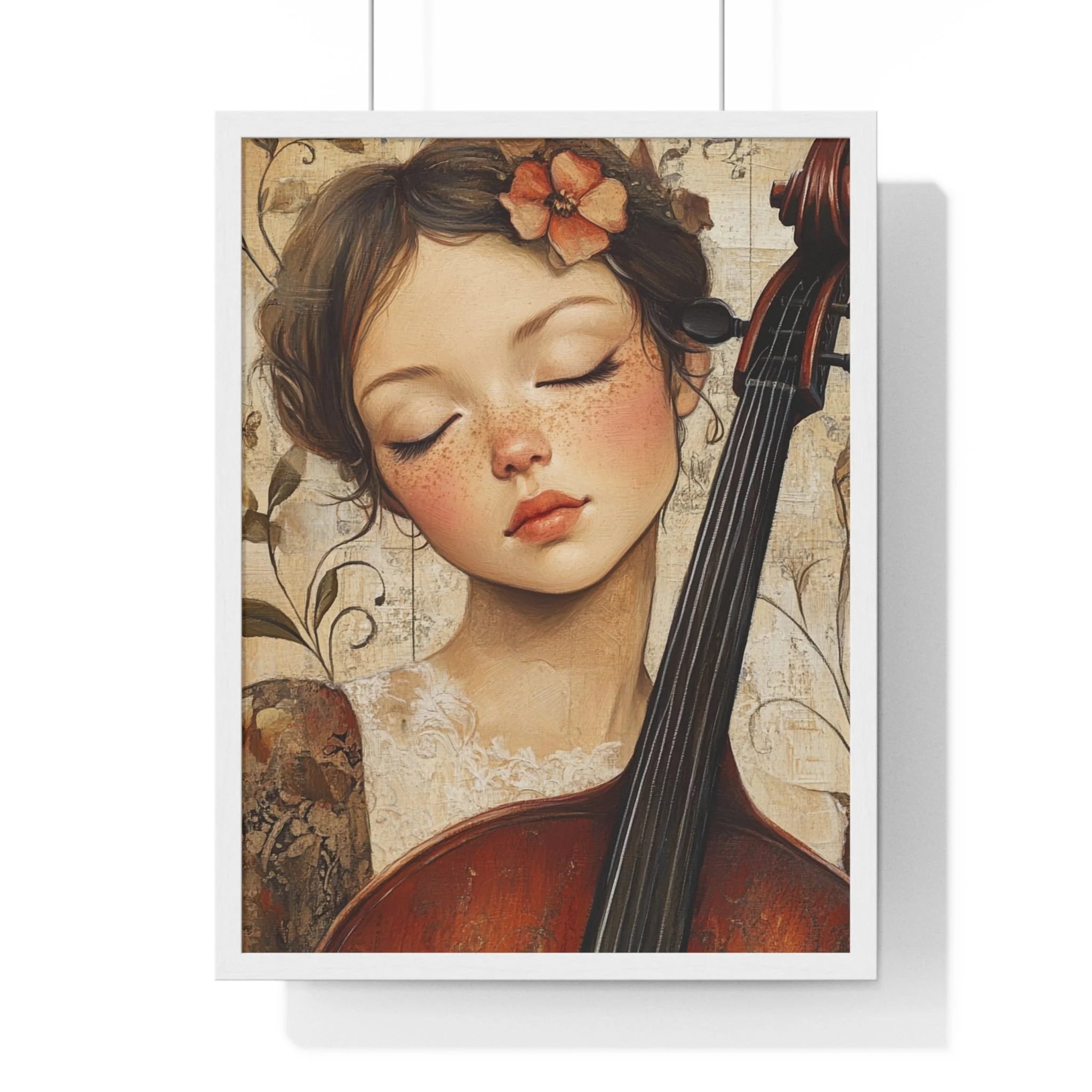 Buy The Best brown cello floral design lace By Artsulli x Color Printify - Young Cellist Framed Art Print - 2025
