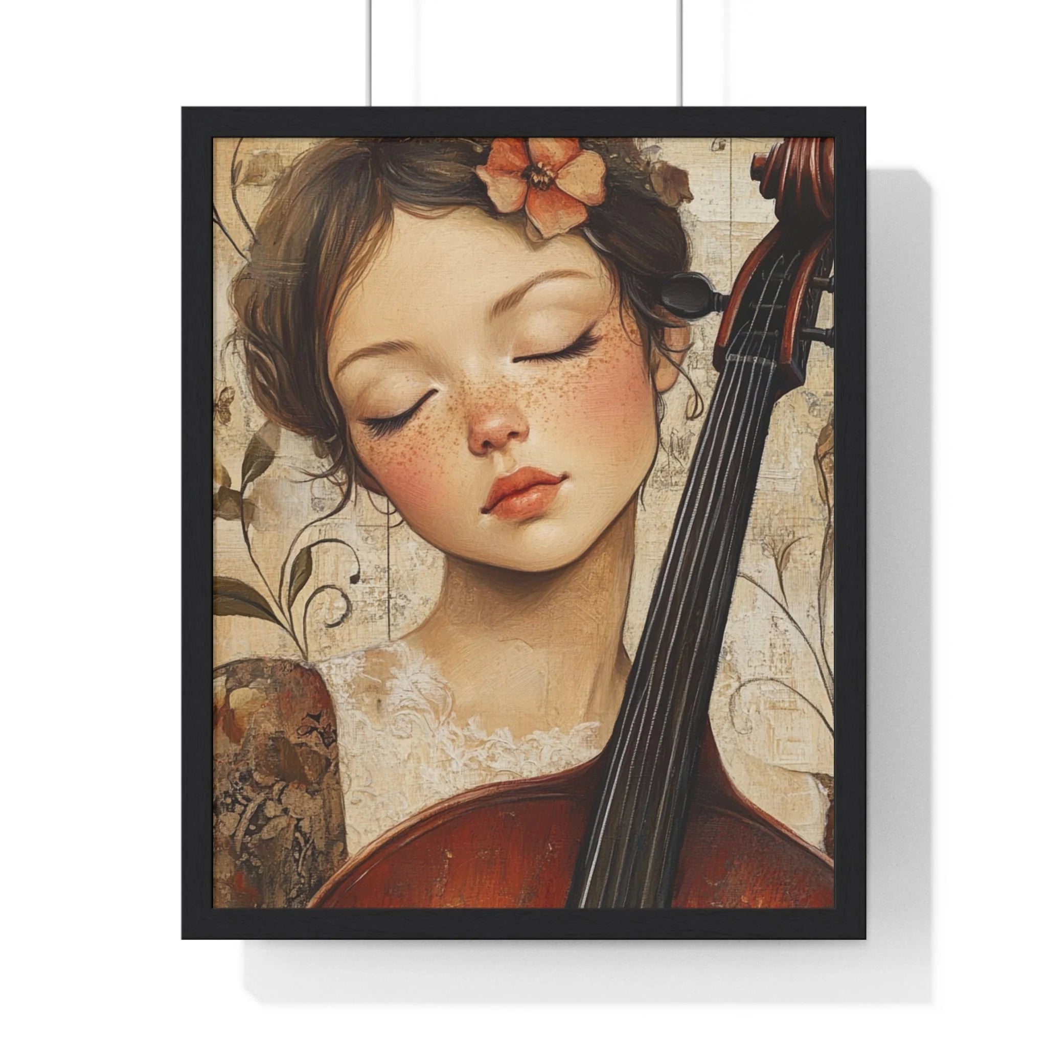 Buy The Best red cello floral accents black By Artsulli x Color Printify - Young Cellist Framed Art Print - 2025