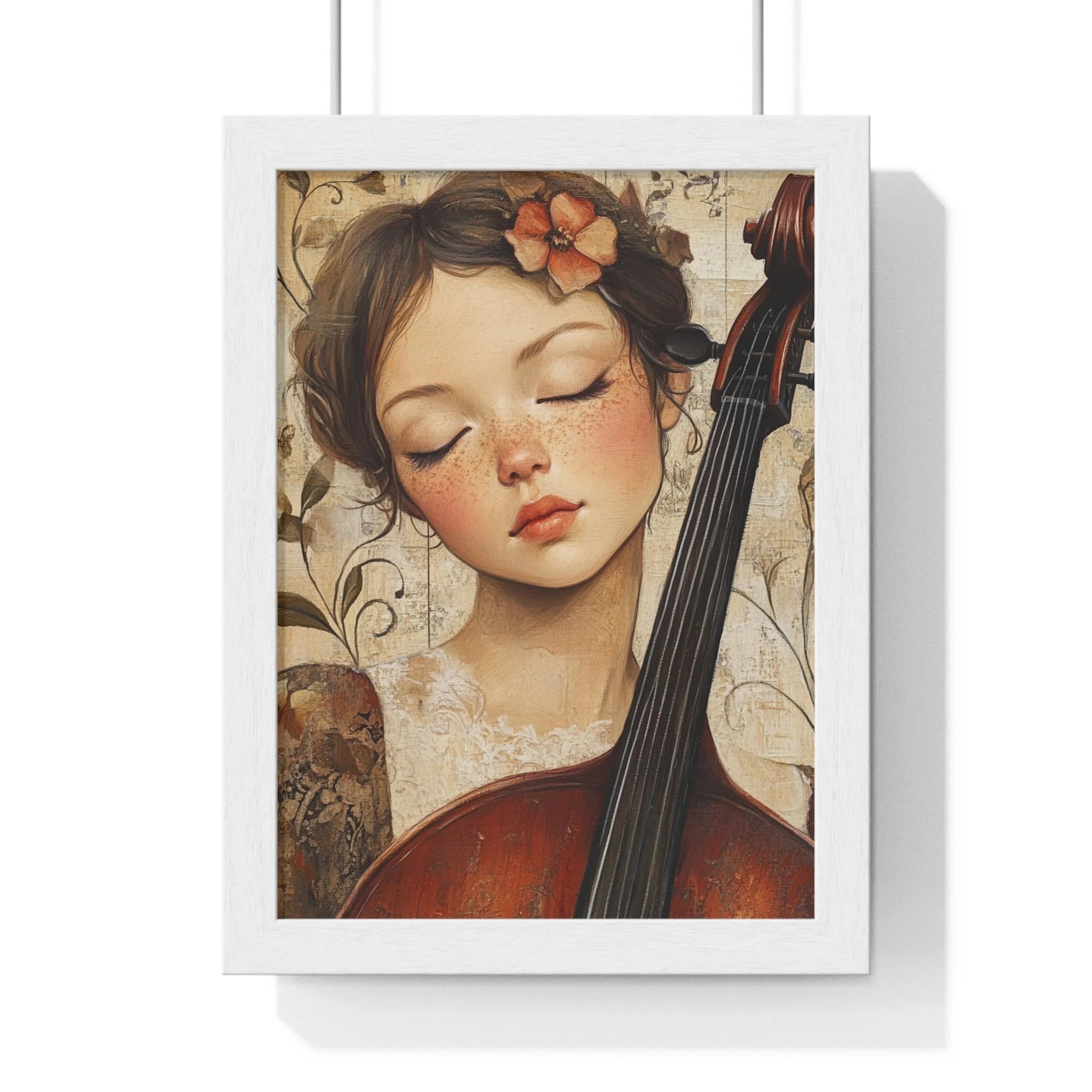 Buy The Best brown wooden cello floral accents By Artsulli x Color Printify - Young Cellist Framed Art Print - 2025