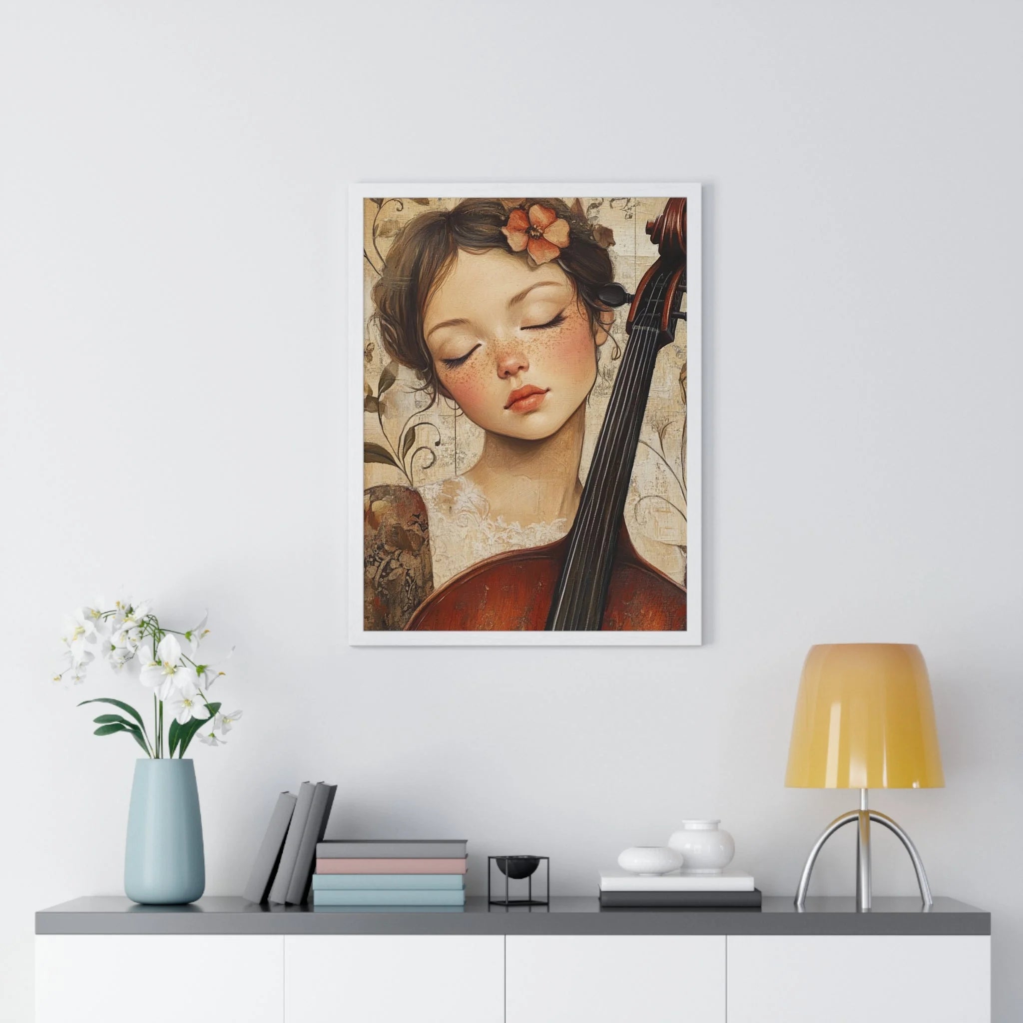 Buy The Best white framed portrait girl closed By Artsulli x Color Printify - Young Cellist Framed Art Print - 2025