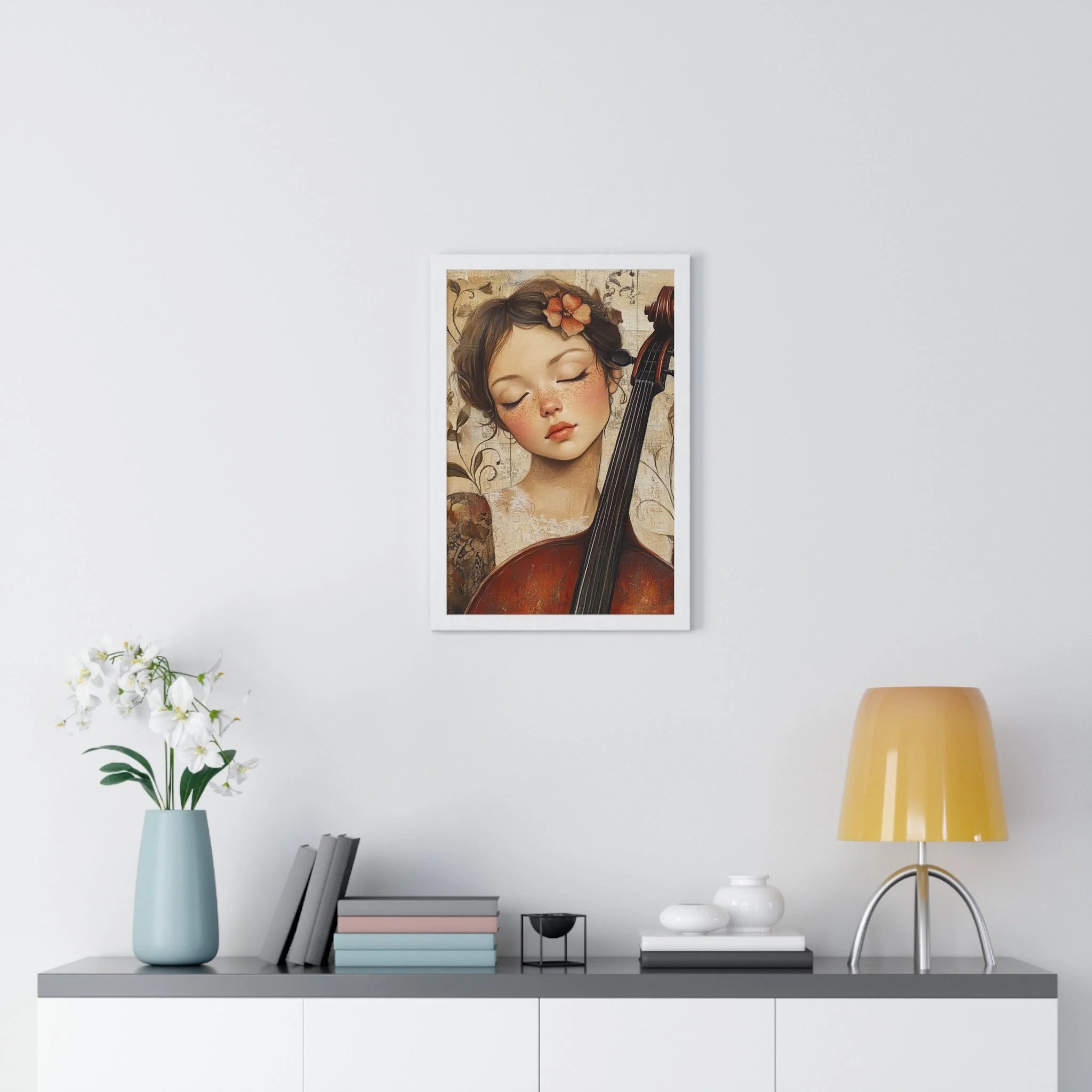 Buy The Best white framed art print woman By Artsulli x Color Printify - Young Cellist Framed Art Print - 2025