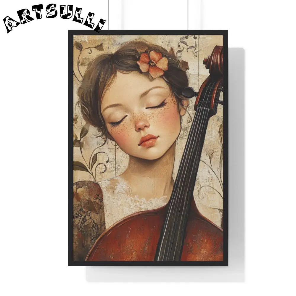 Young Cellist Framed Art Print, Artsulli - Art is Long, Life is Short, Poster, Size, 24″ x 36″, Color, Black, , , 21328330839160639675