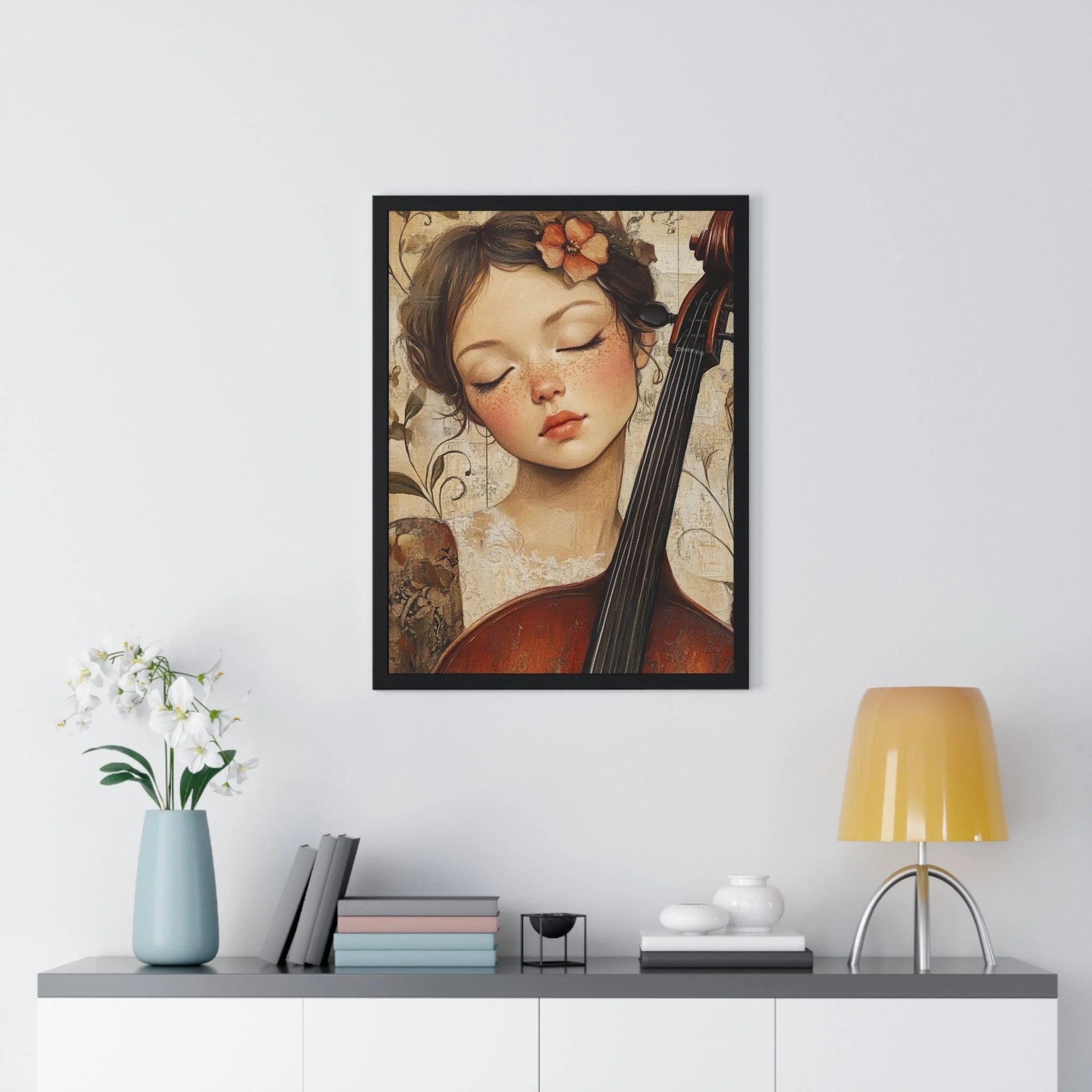 Buy The Best black framed art print girl By Artsulli x Color Printify - Young Cellist Framed Art Print - 2025