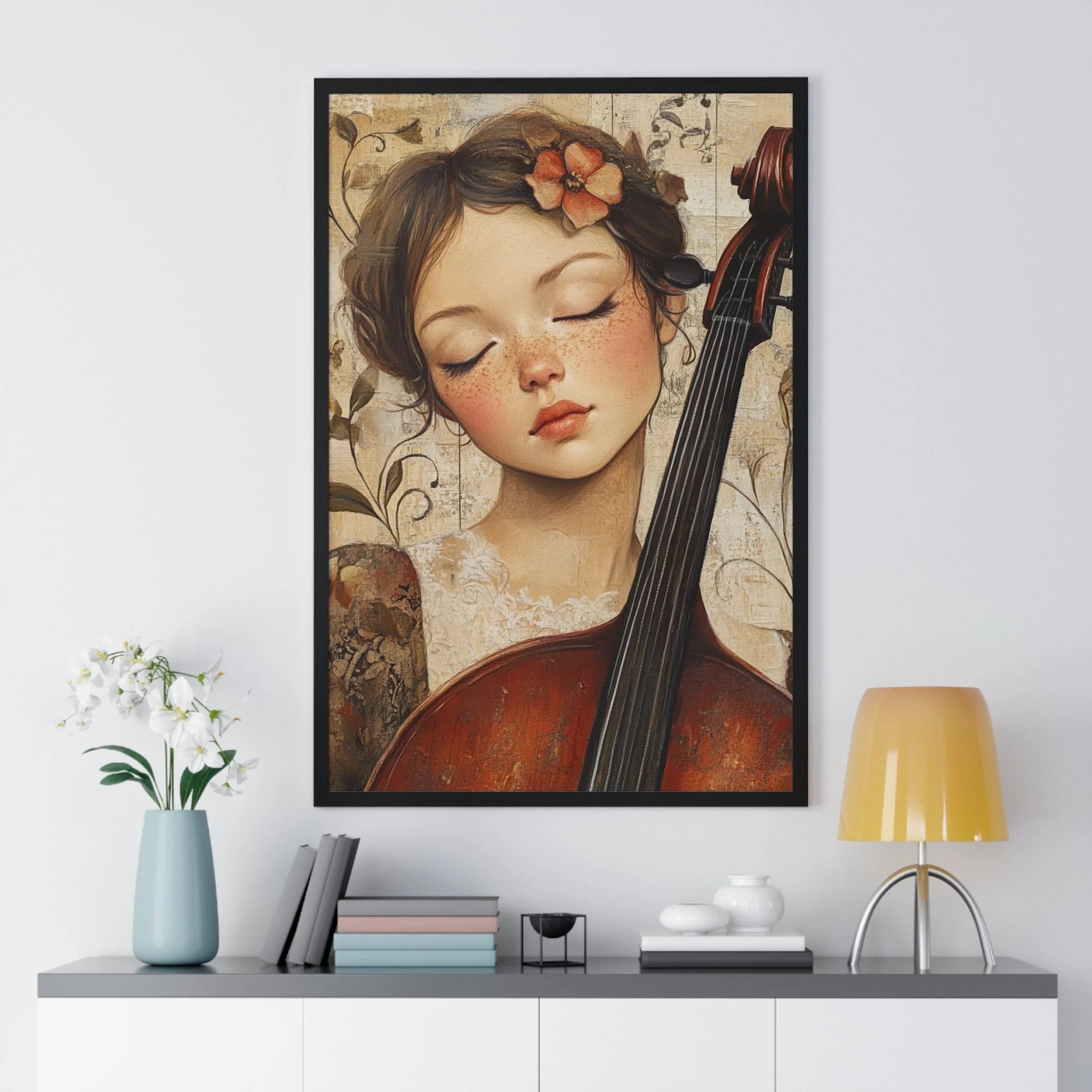Buy The Best brown wooden cello floral design By Artsulli x Color Printify - Young Cellist Framed Art Print - 2025