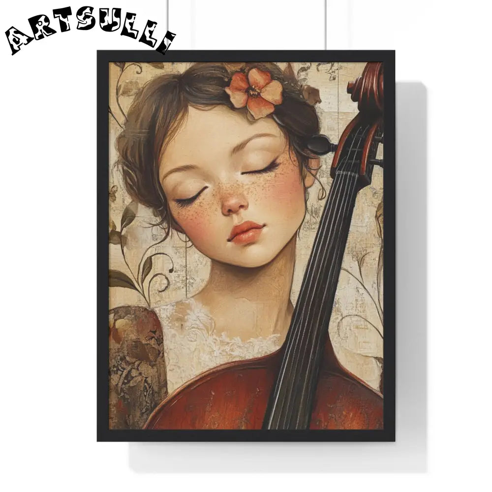 Young Cellist Framed Art Print, Artsulli - Art is Long, Life is Short, Poster, Size, 18″ x 24″, Color, Black, , , 53909985074828542128