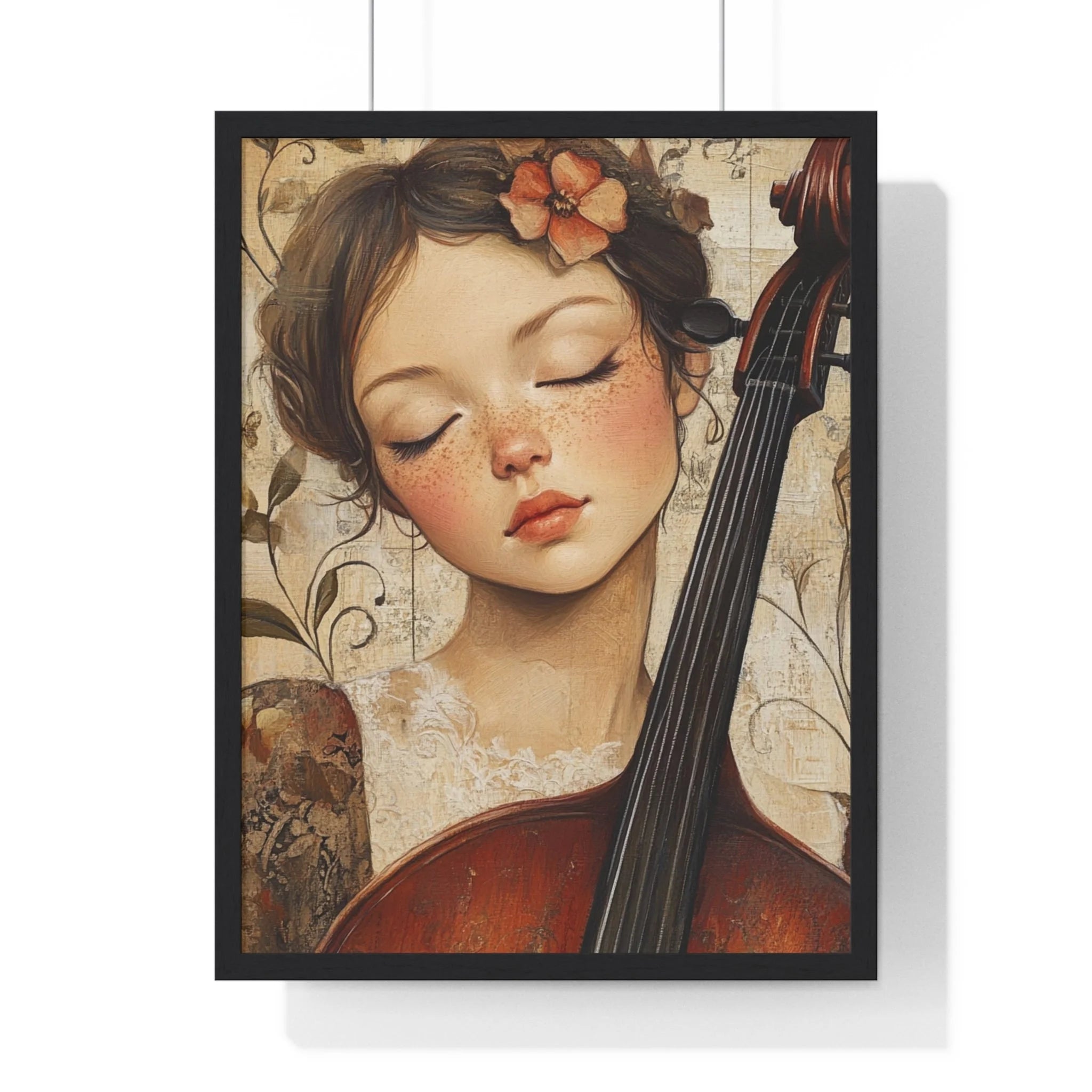 Buy The Best cello floral accents intricate design By Artsulli x Color Printify - Young Cellist Framed Art Print - 2025