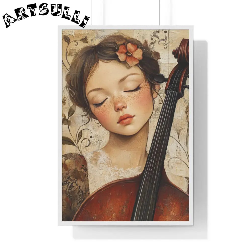Young Cellist Framed Art Print, Artsulli - Art is Long, Life is Short, Poster, Size, 24″ x 36″, Color, White, , , 16459353009141669605