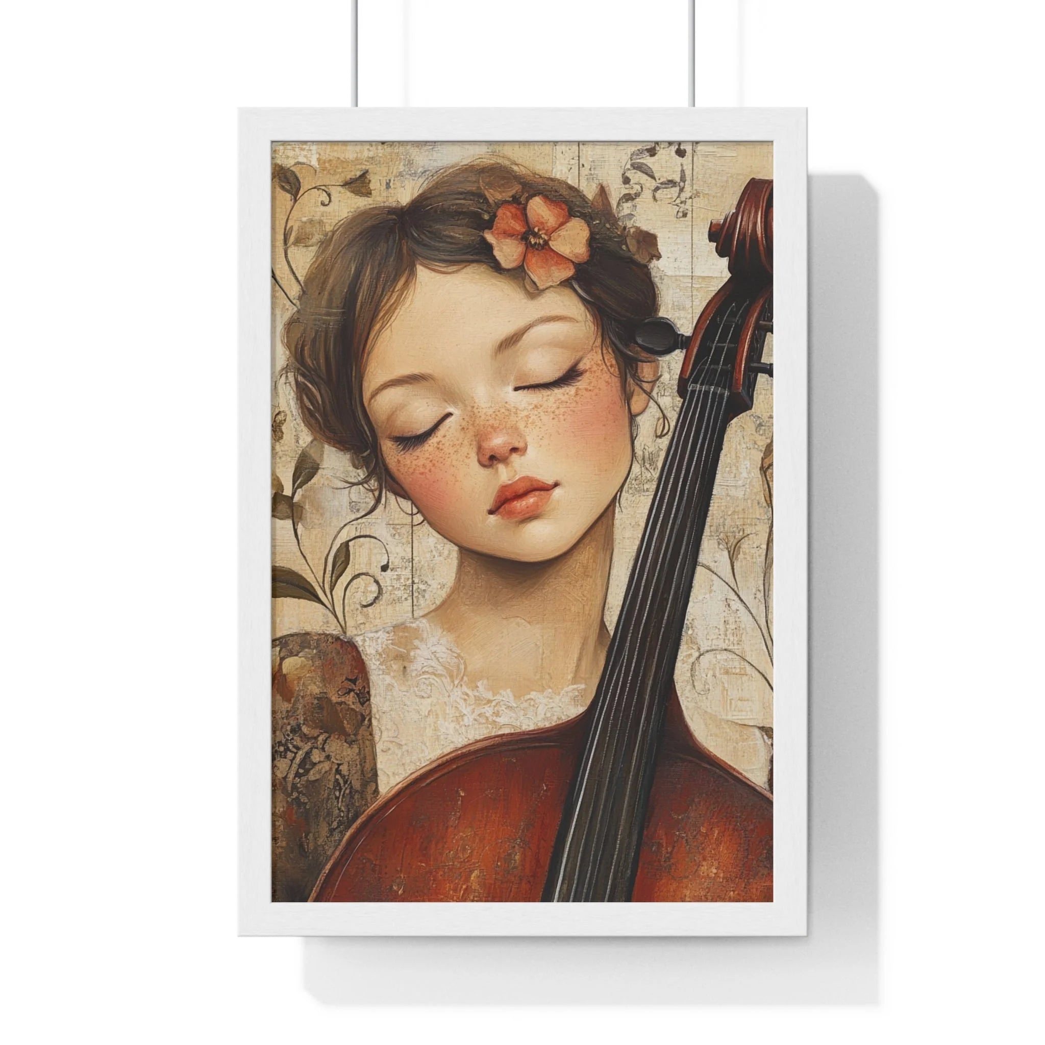 Buy The Best brown cello floral design lace By Artsulli x Color Printify - Young Cellist Framed Art Print - 2025