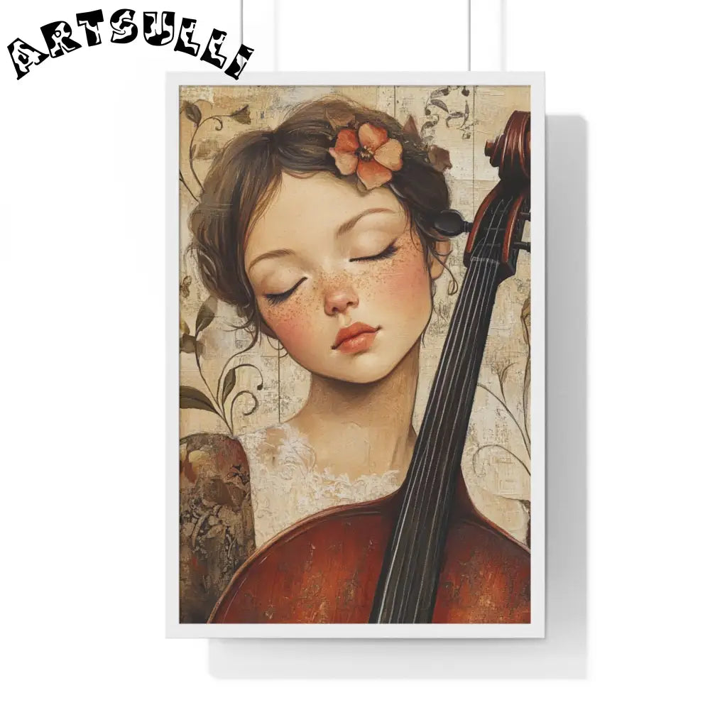 Young Cellist Framed Art Print, Artsulli - Art is Long, Life is Short, Poster, Size, 20" x 30", Color, White, , , 13371068864046174436