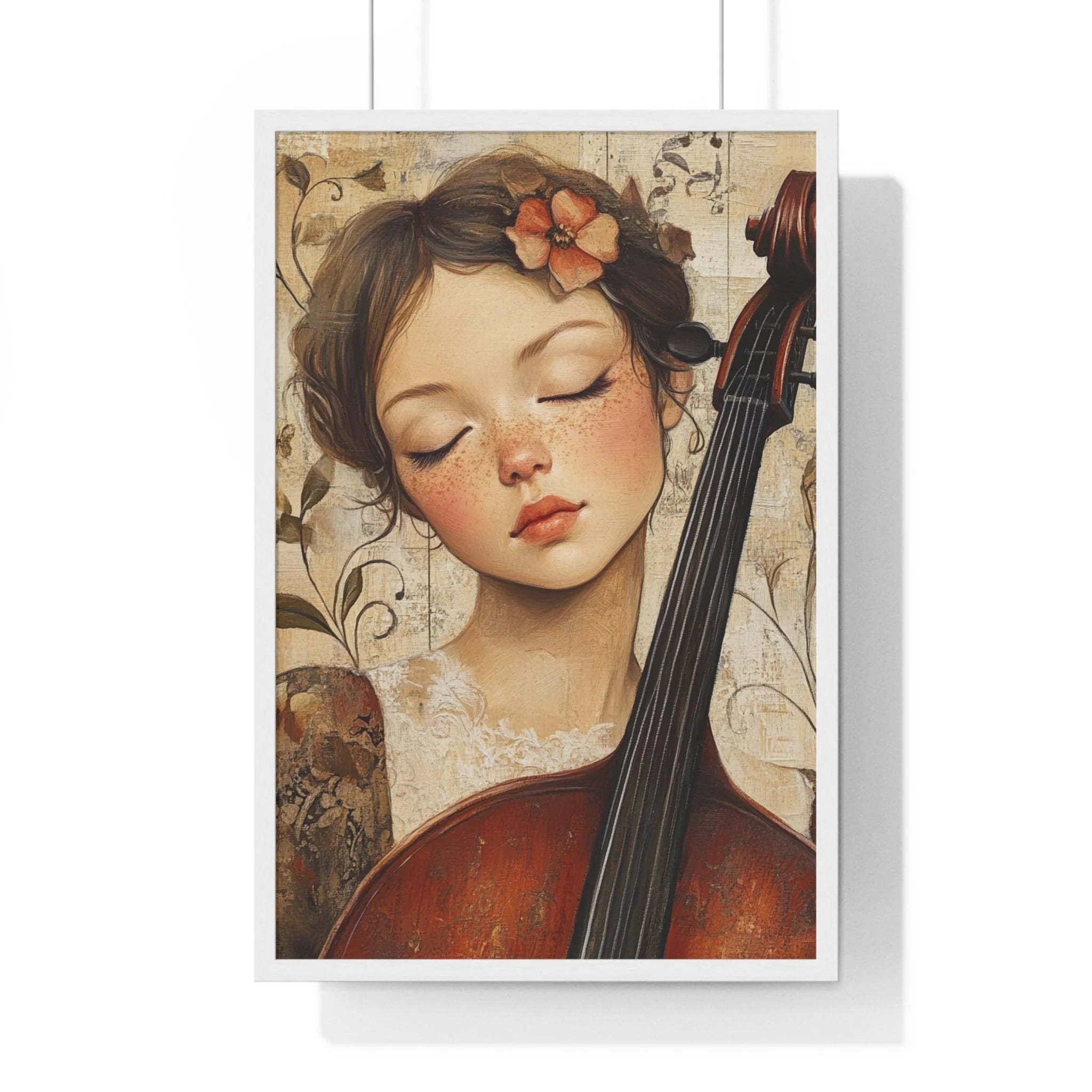 Buy The Best brown wooden cello floral accents By Artsulli x Color Printify - Young Cellist Framed Art Print - 2025