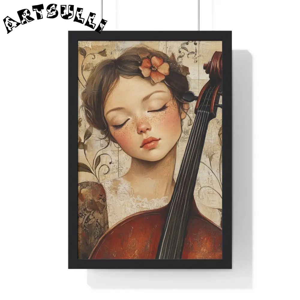 Young Cellist Framed Art Print, Artsulli - Art is Long, Life is Short, Poster, Size, 12″ x 18″, Color, Black, , , 13216466203944168685
