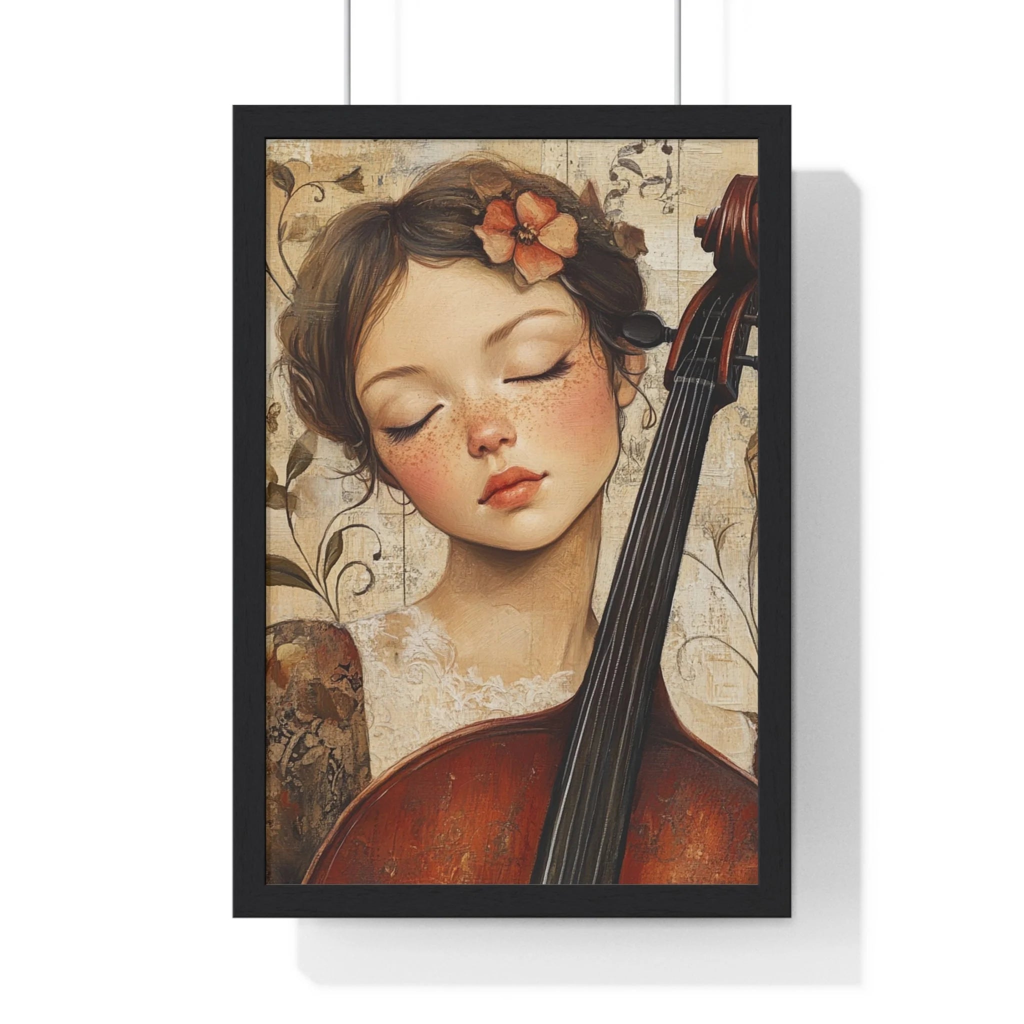 Buy The Best brown wooden cello floral design By Artsulli x Color Printify - Young Cellist Framed Art Print - 2025