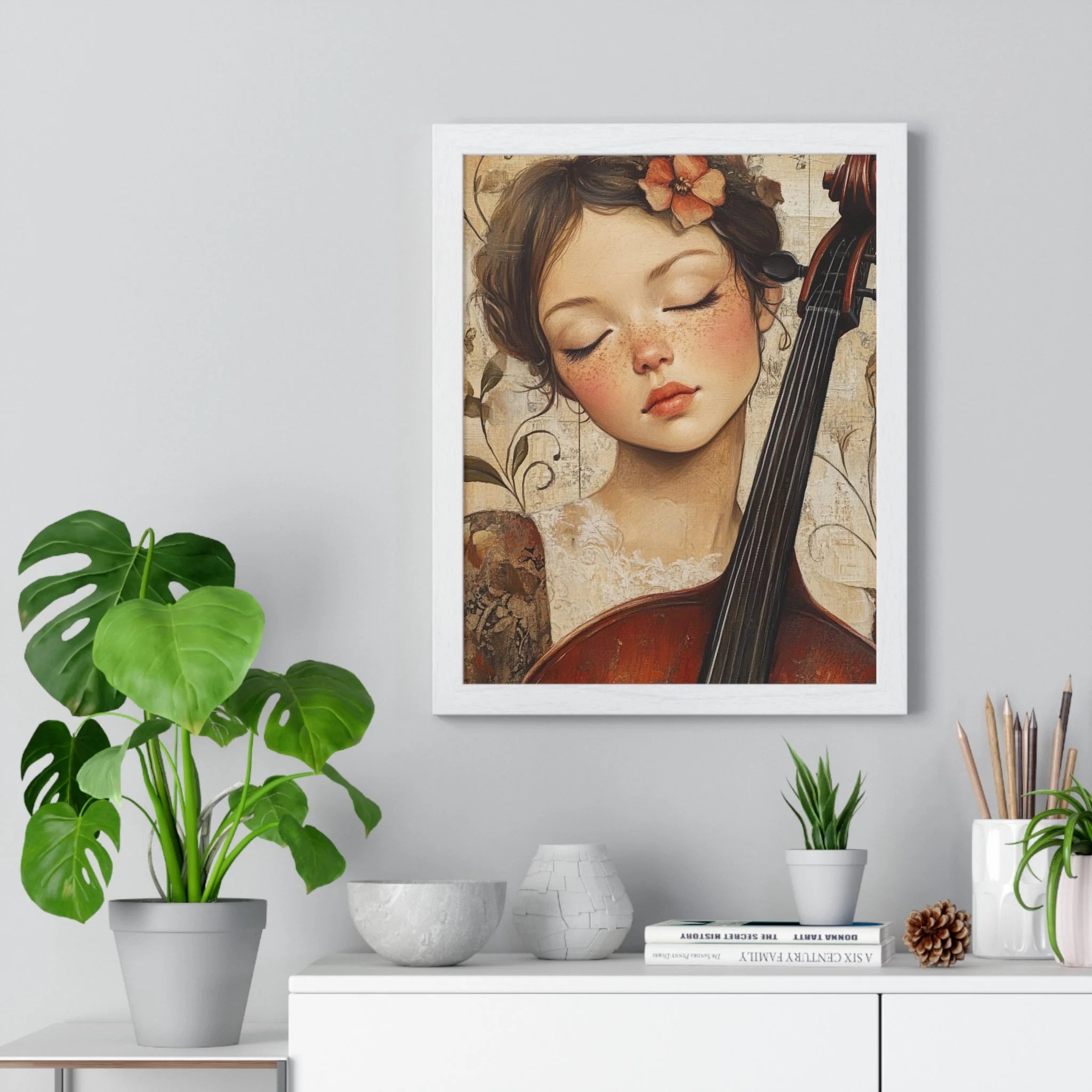 Buy The Best white framed artwork girl closed By Artsulli x Color Printify - Young Cellist Framed Art Print - 2025