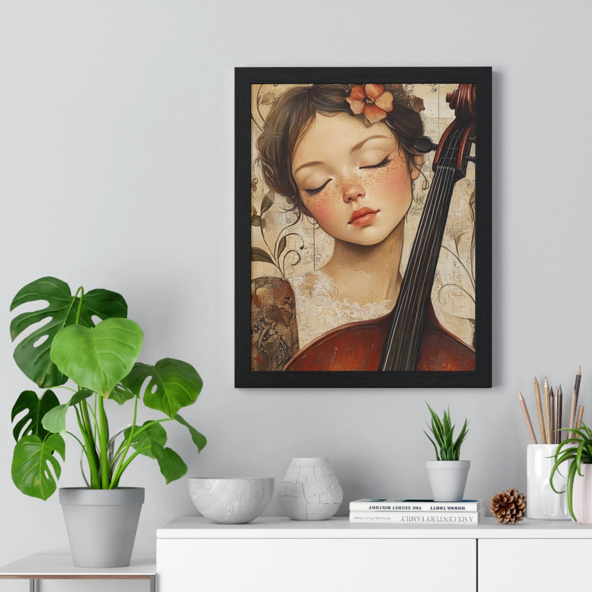 Buy The Best black framed artwork girl cello By Artsulli x Color Printify - Young Cellist Framed Art Print - 2025
