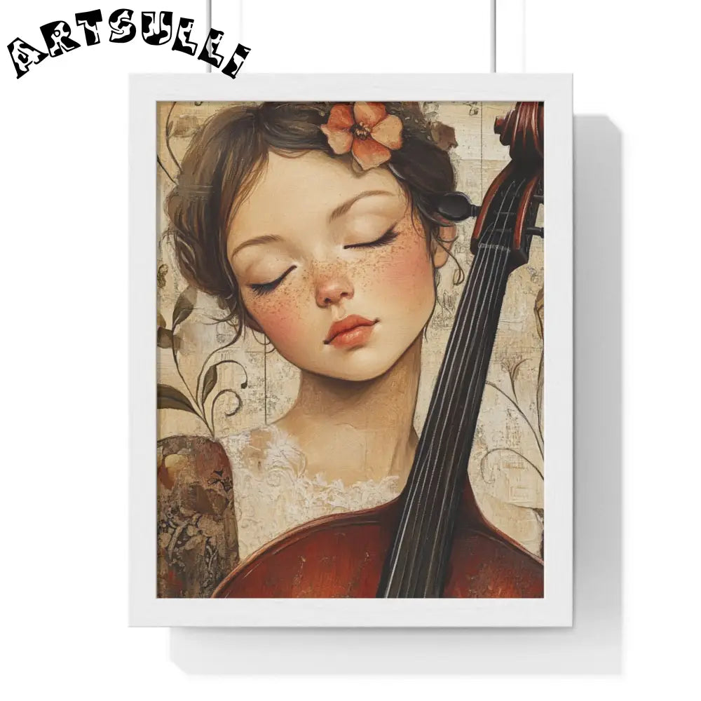 Young Cellist Framed Art Print, Artsulli - Art is Long, Life is Short, Poster, Size, 11″ x 14″, Color, White, , , 24781718977185665532