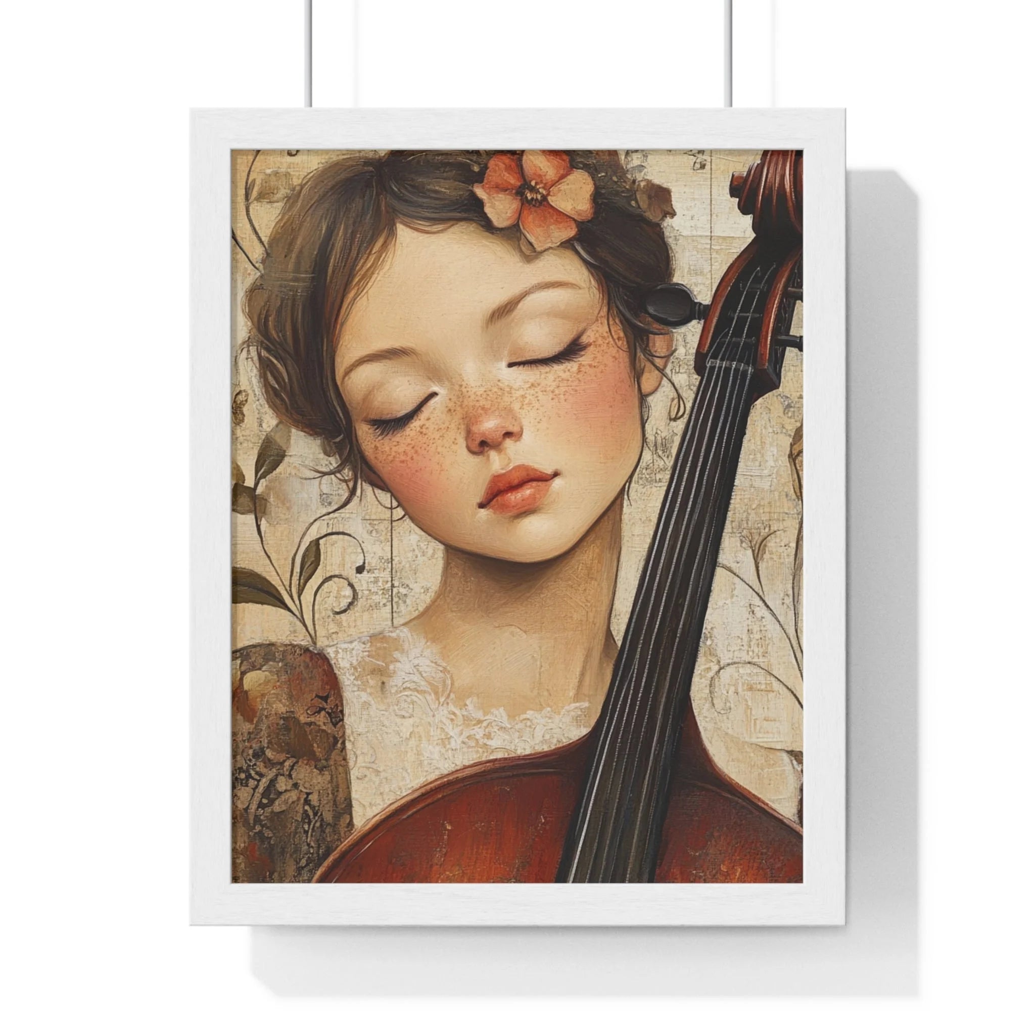 Buy The Best brown cello floral accents lace By Artsulli x Color Printify - Young Cellist Framed Art Print - 2025