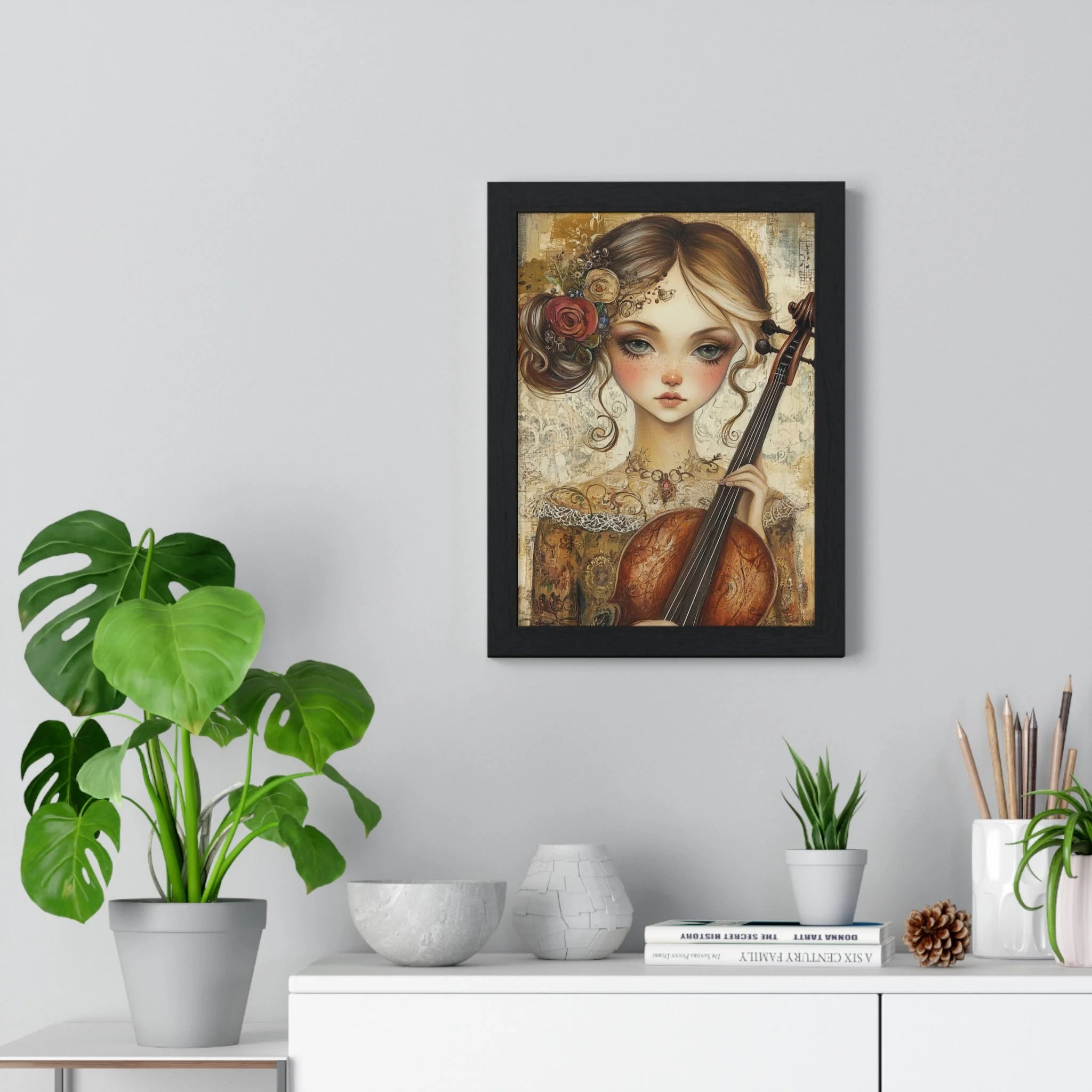 Buy The Best black framed art print vintage-style By Artsulli x Color Printify - Young Girl with Violin Framed Art Print - 2025