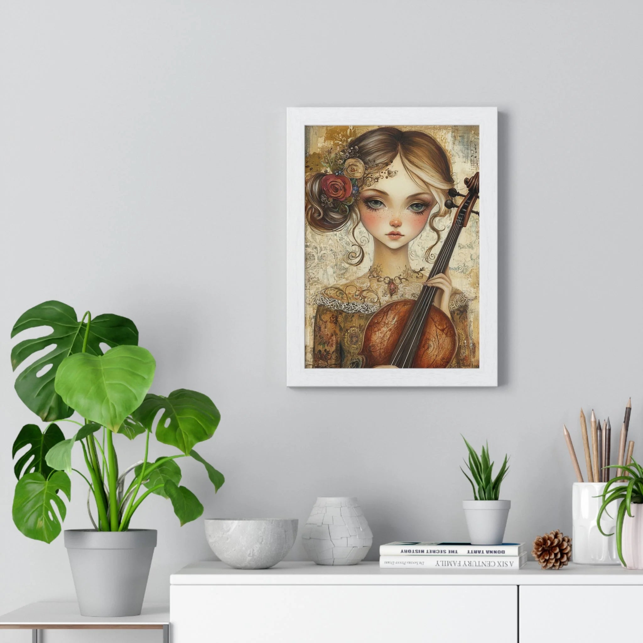 Buy The Best white framed artwork girl long By Artsulli x Color Printify - Young Girl with Violin Framed Art Print - 2025