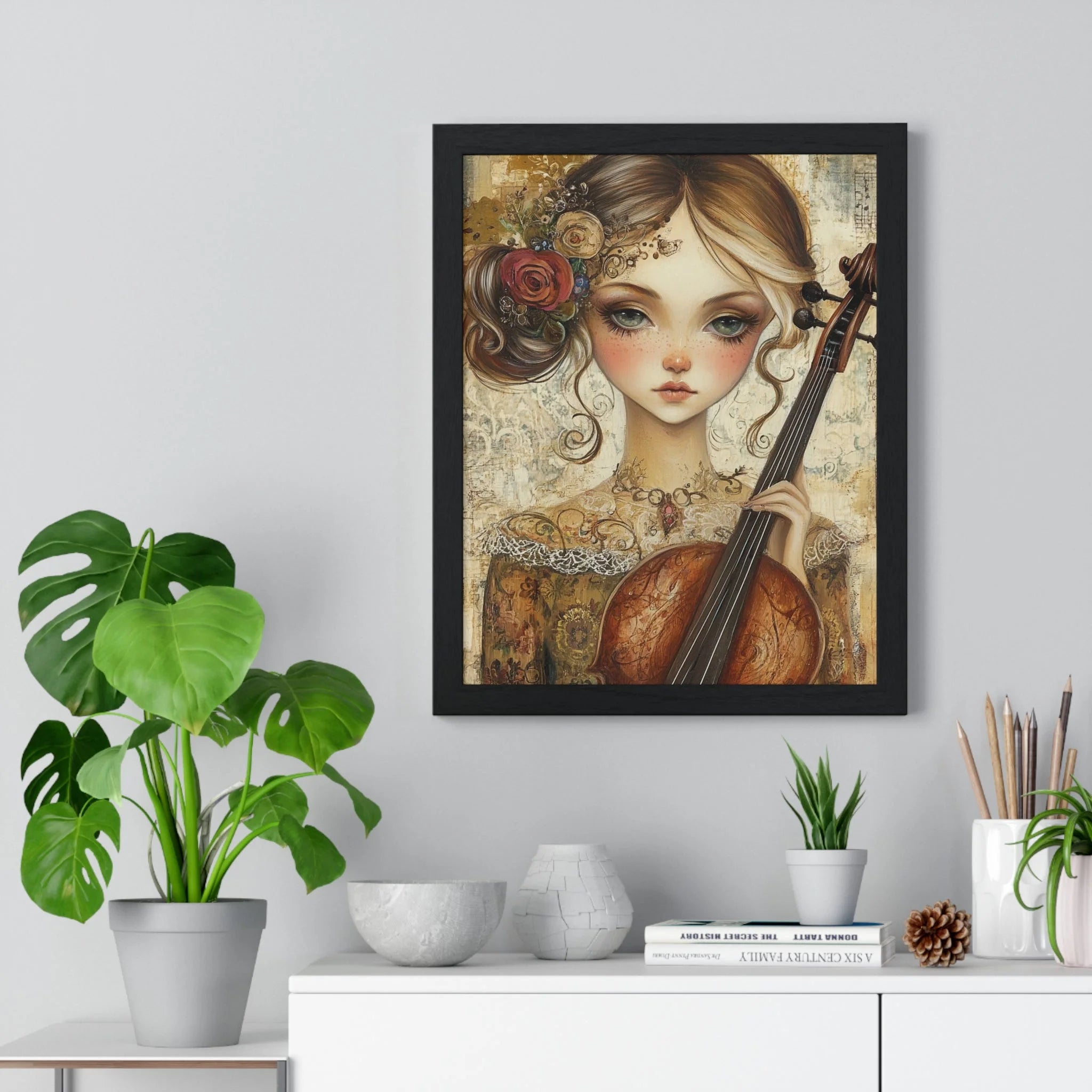 Buy The Best black framed artwork girl cello By Artsulli x Color Printify - Young Girl with Violin Framed Art Print - 2025