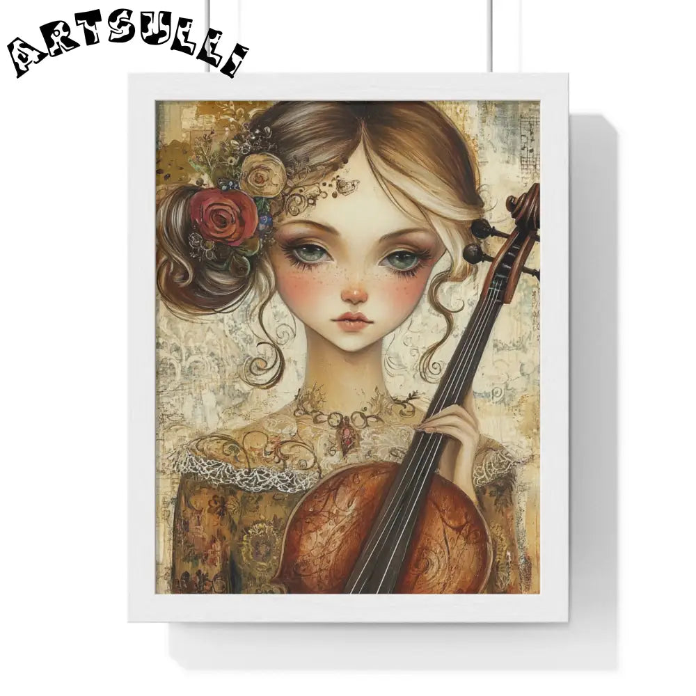 Young Girl with Violin Framed Art Print, Artsulli - Art is Long, Life is Short, Poster, Size, 11″ x 14″, Color, White, , , 29903180032108870903