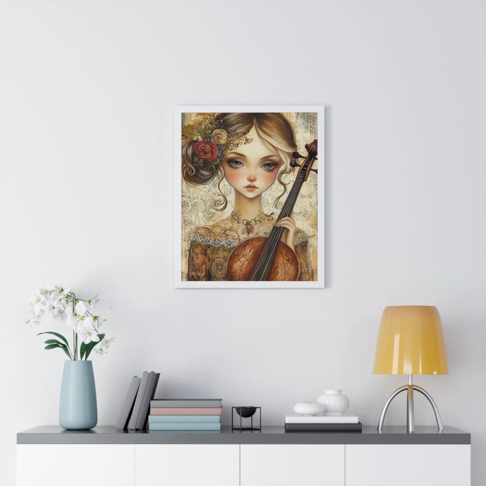 Buy The Best white framed artwork girl cello By Artsulli x Color Printify - Young Girl with Violin Framed Art Print - 2025