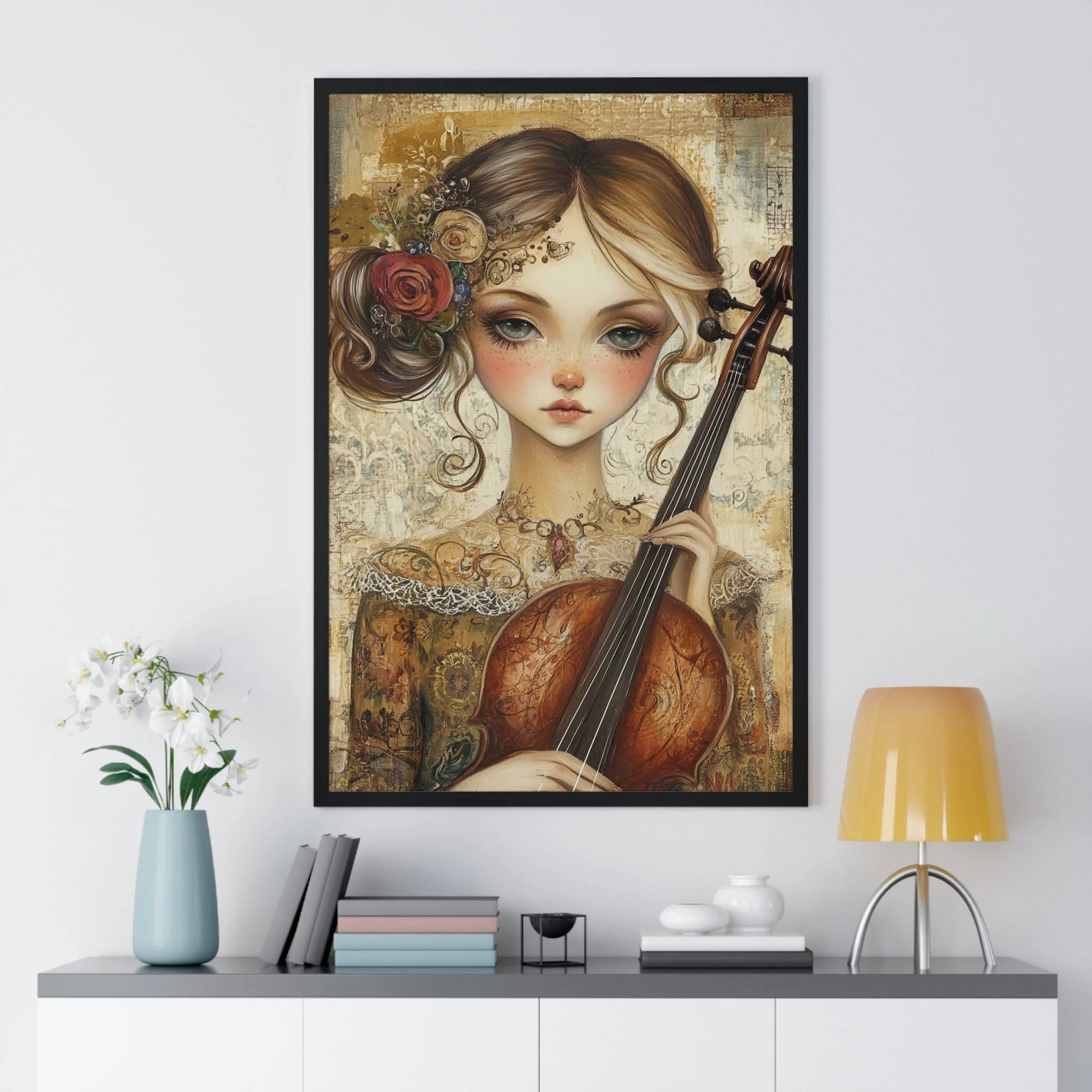 Buy The Best brown cello intricate floral design By Artsulli x Color Printify - Young Girl with Violin Framed Art Print - 2025