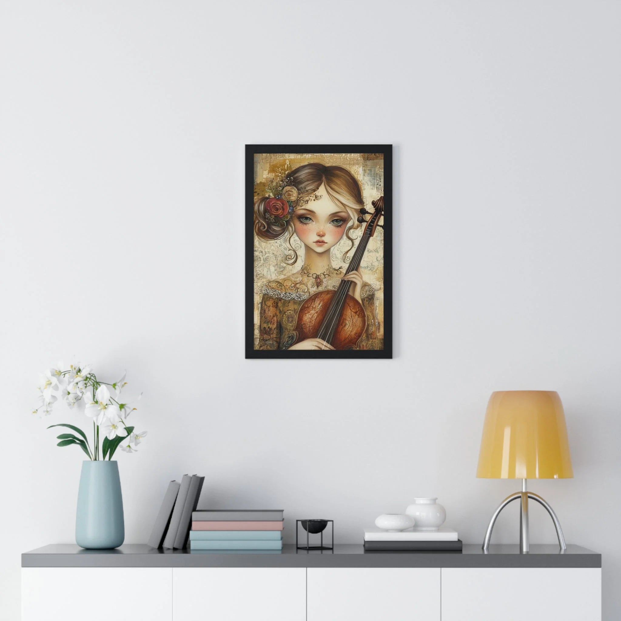 Buy The Best black framed artwork girl cello By Artsulli x Color Printify - Young Girl with Violin Framed Art Print - 2025