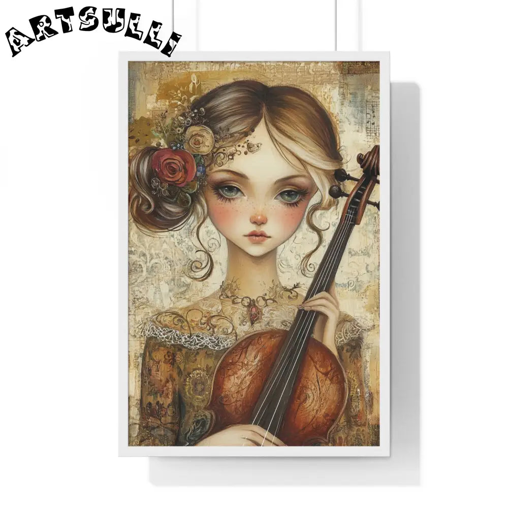 Young Girl with Violin Framed Art Print, Artsulli - Art is Long, Life is Short, Poster, Size, 20" x 30", Color, White, , , 23466184219532676235