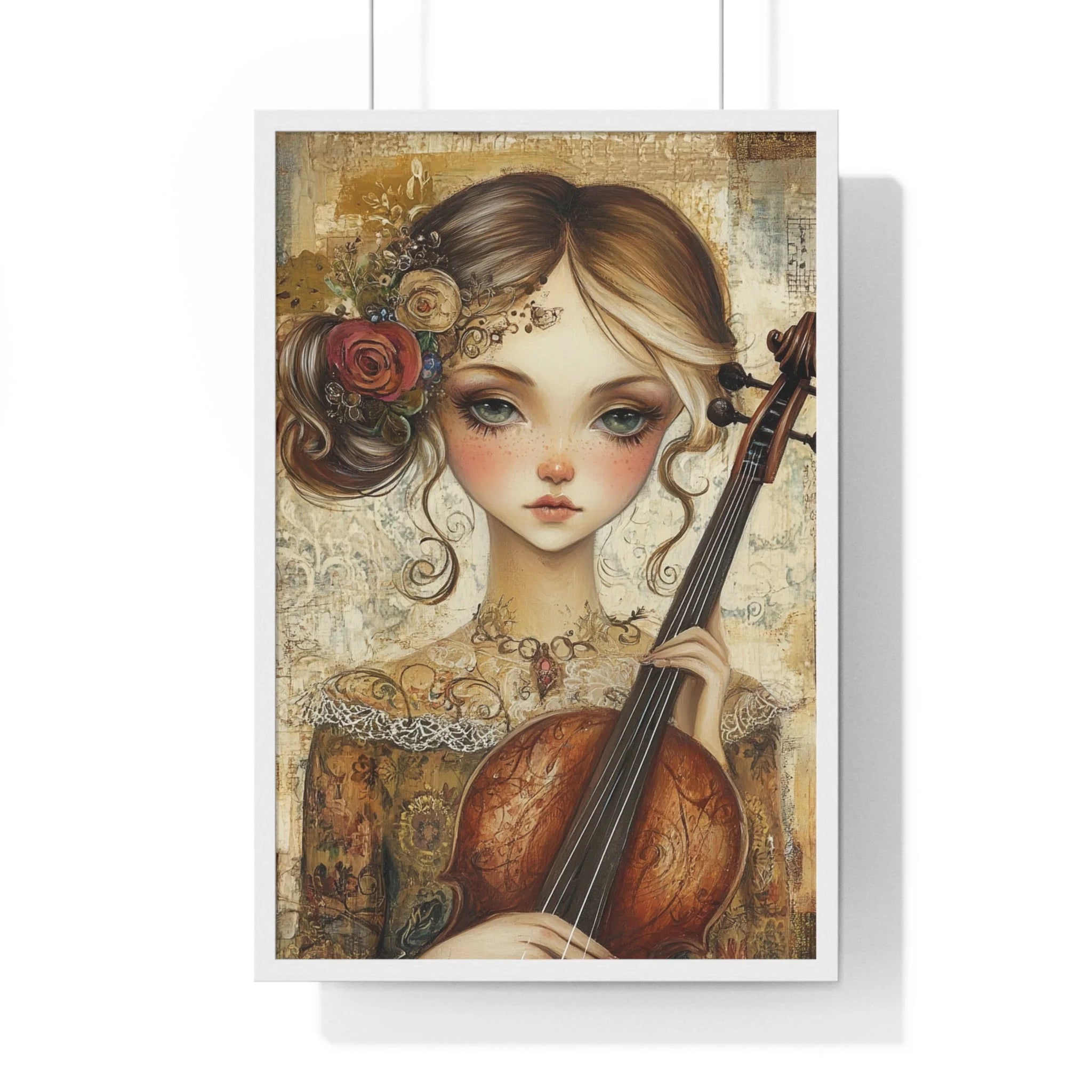 Buy The Best brown violin floral accents lace By Artsulli x Color Printify - Young Girl with Violin Framed Art Print - 2025