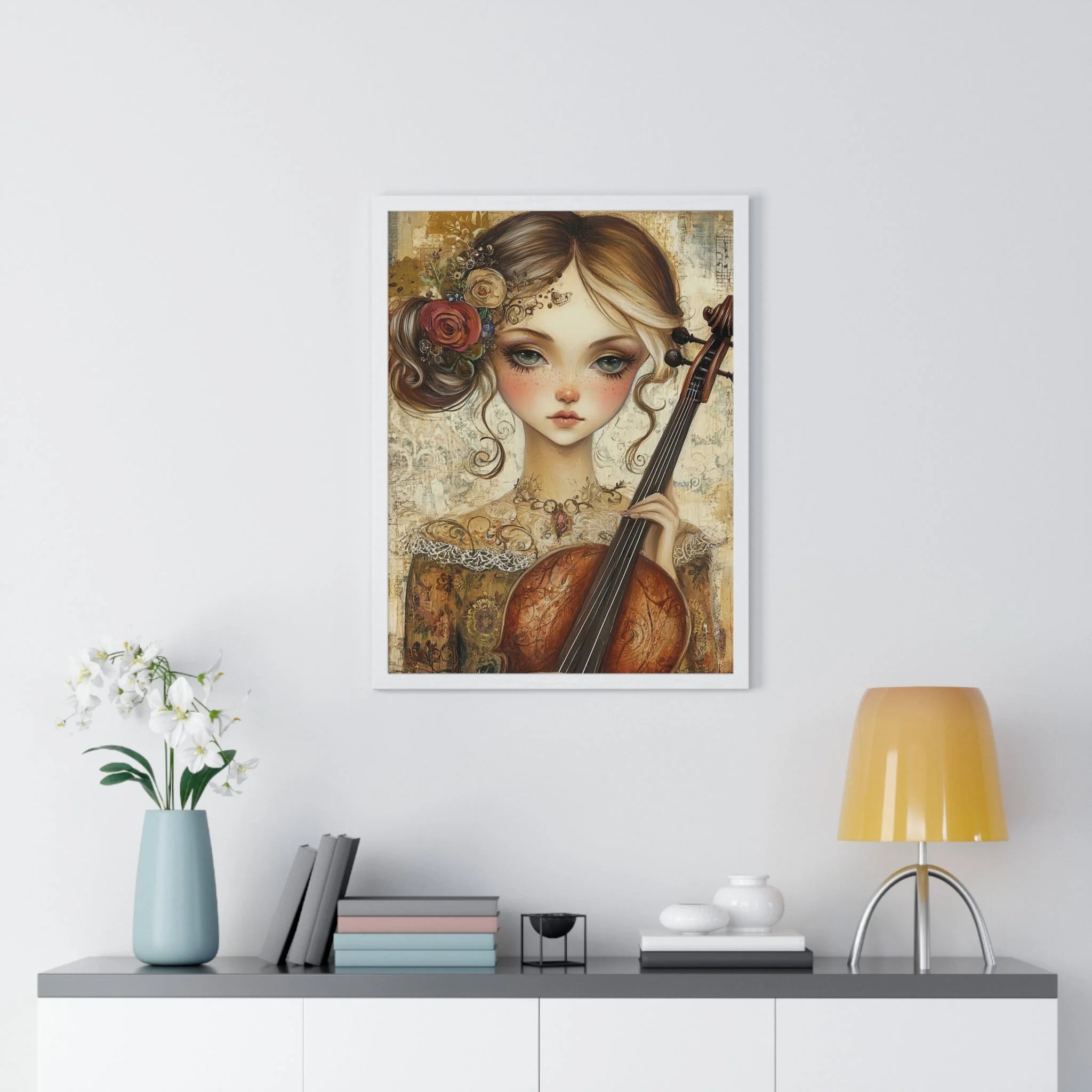 Buy The Best vintage-style cello art print intricate By Artsulli x Color Printify - Young Girl with Violin Framed Art Print - 2025